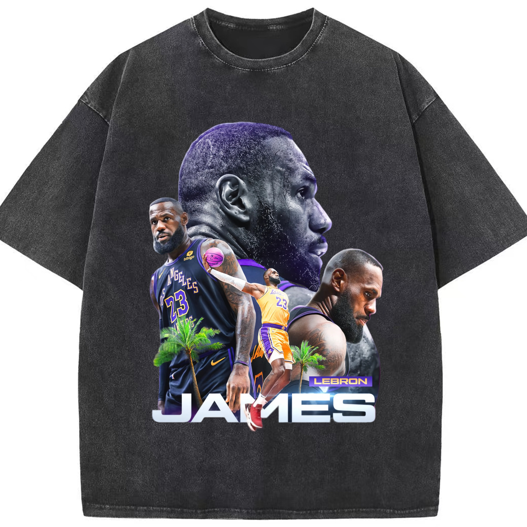 LAL LeBron James #6 T‑Shirt - Washed Vintage Look 230g Cotton Oversized T-Shirt With Front Heat Transfer Print – Soft, Lightweight, Stylish Fit – Comfortable Casual Wear For Sports & Everyday Use