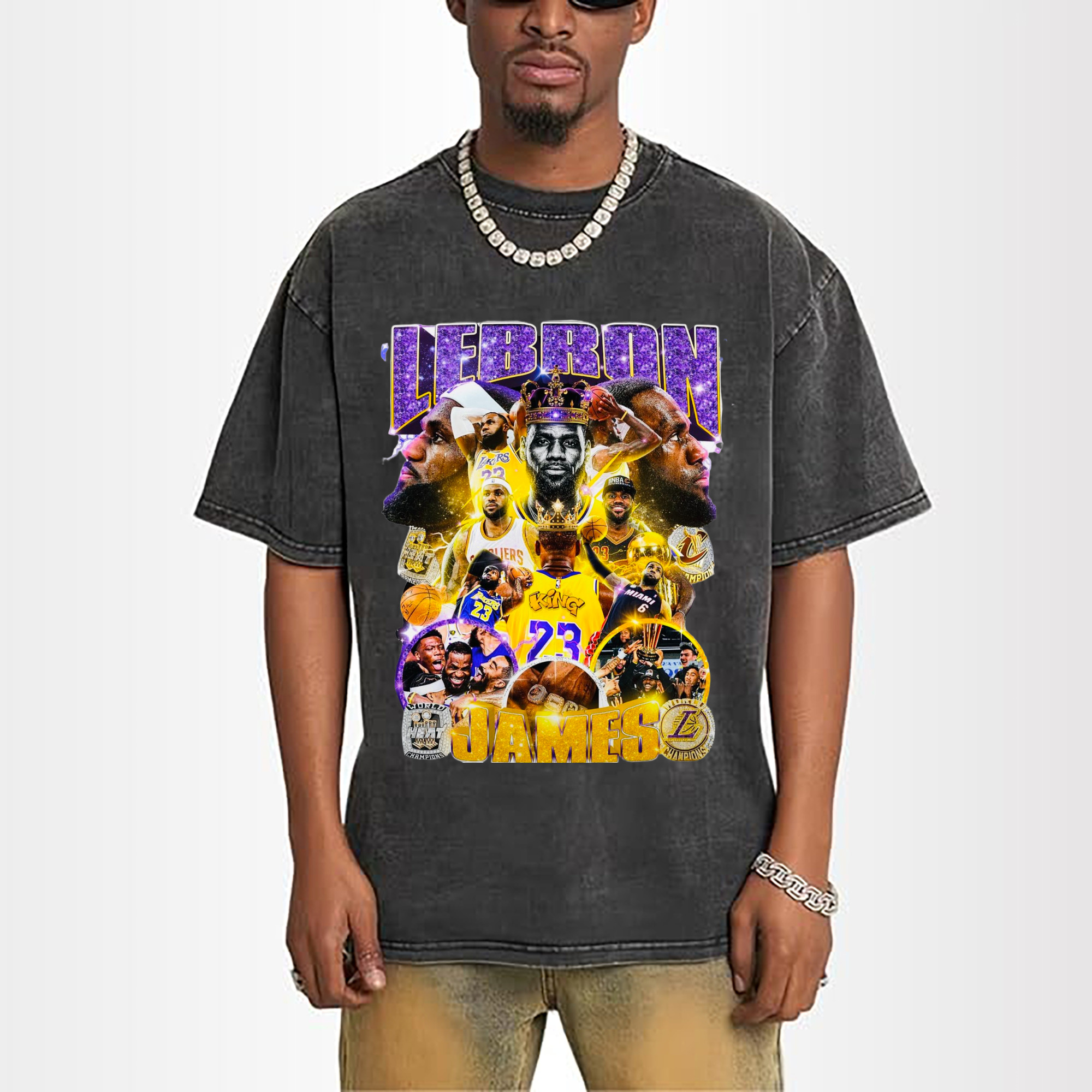 lakers lebron james #6 #23 collage graphic T‑Shirt