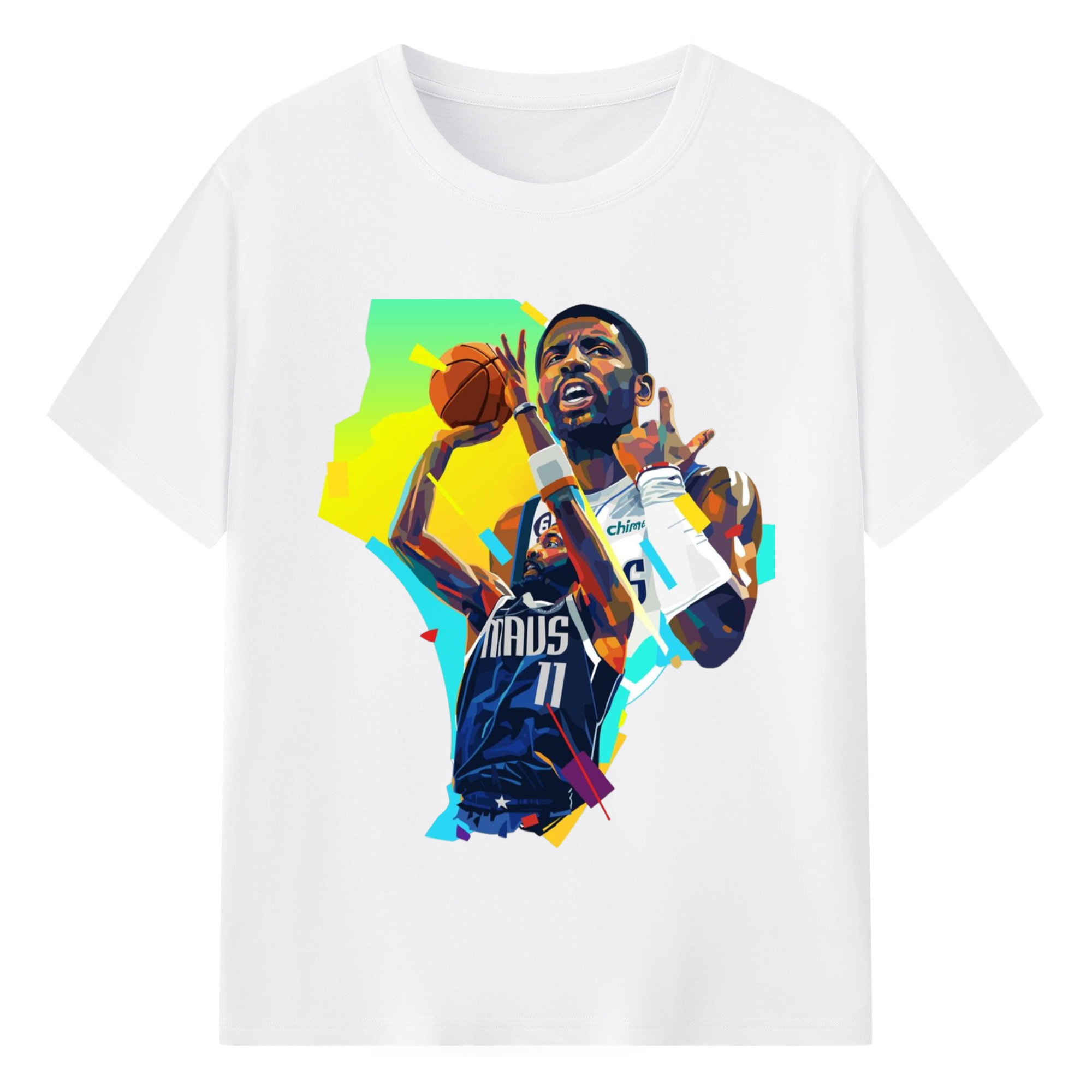 Kyrie Irving Mavericks Coloured drawing Shirt - 180g Cotton T-Shirt With Front Heat Transfer Print – Soft, Lightweight, Fitted Design – Comfortable Casual Wear For Sports & Everyday Use