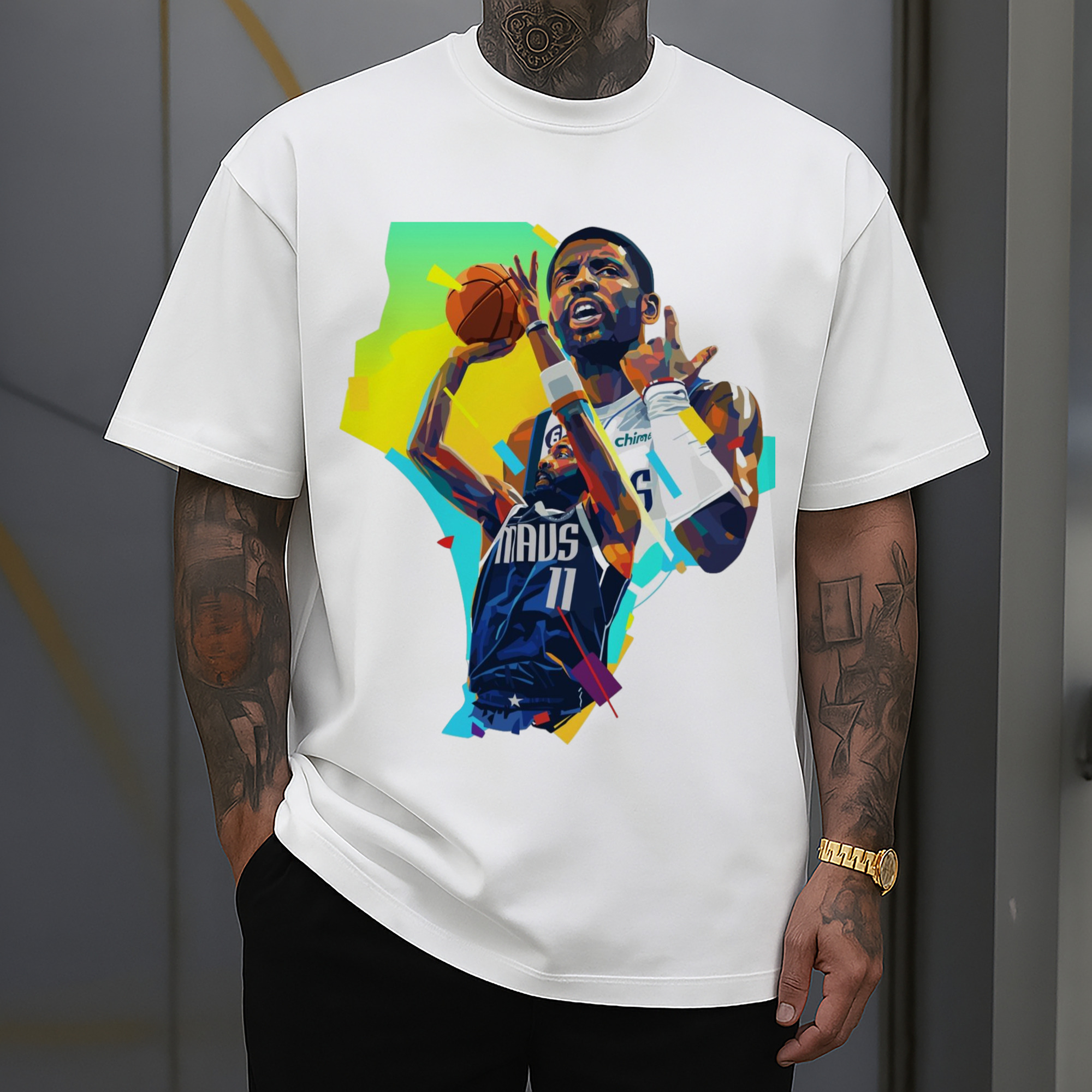 Kyrie Irving Mavericks Coloured drawing Shirt