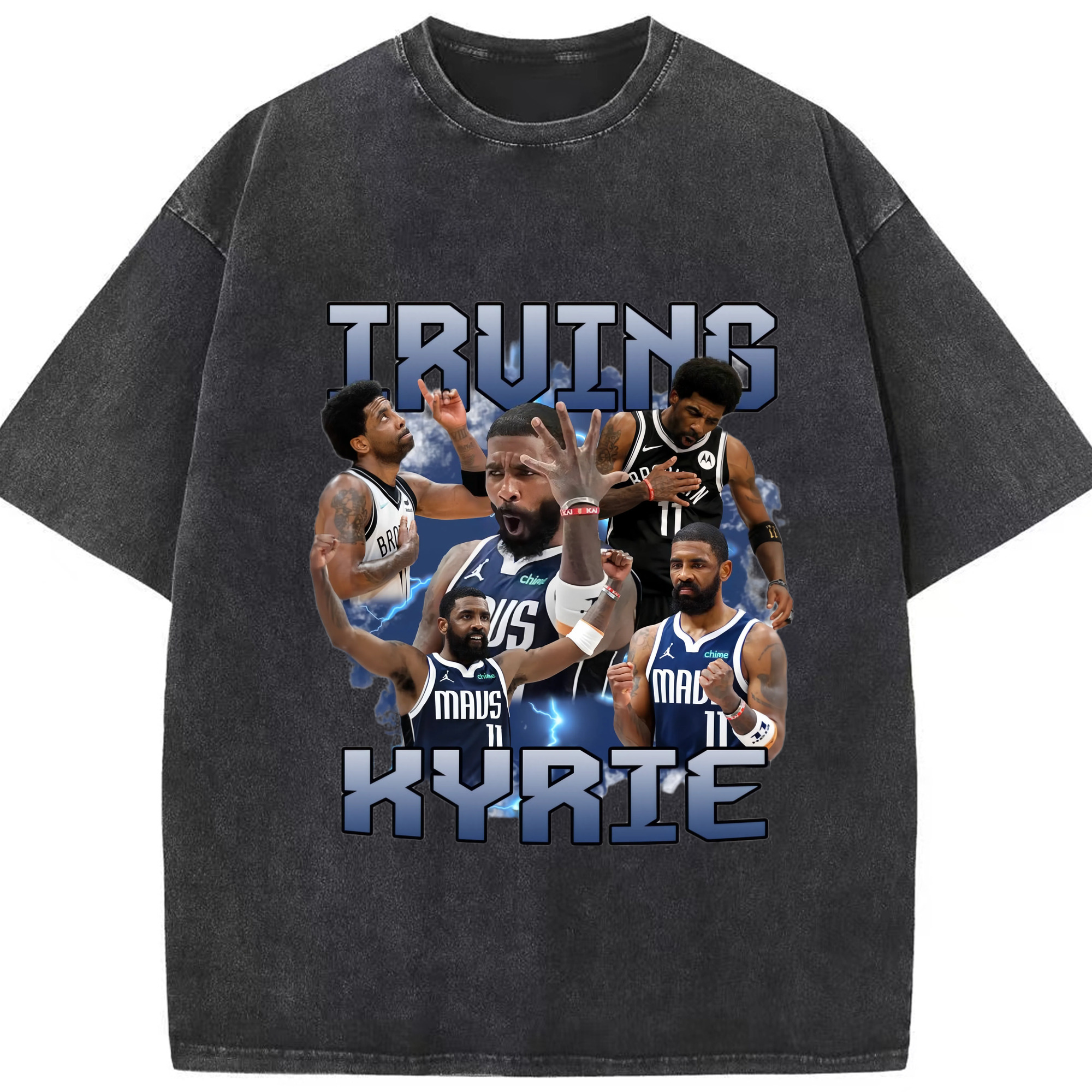Kyrie Irving Dallas Mavericks Retro T‑shirt - Washed Vintage Look 230g Cotton Oversized T-Shirt With Front Heat Transfer Print – Soft, Lightweight, Stylish Fit – Comfortable Casual Wear For Sports & Everyday Use