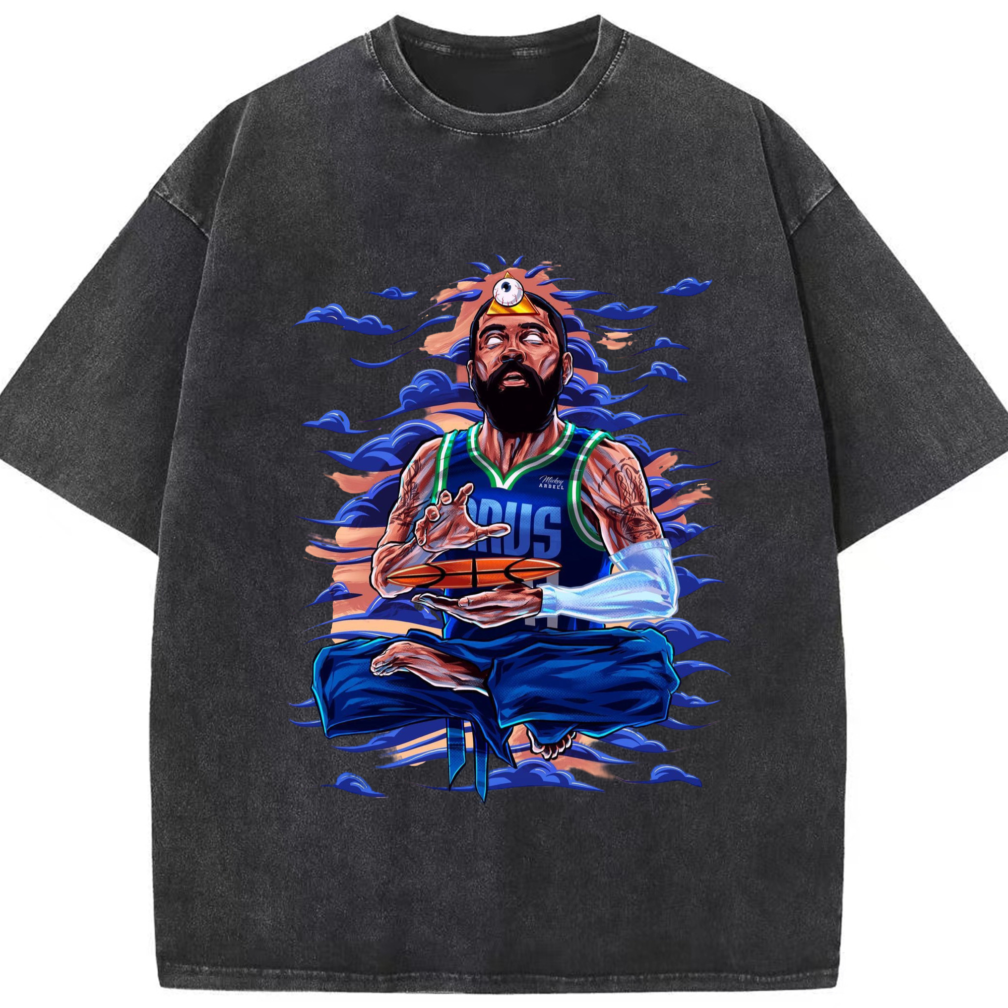 Kyrie Irving Playoffs Graphic Shirt - Washed Vintage Look 230g Cotton Oversized T-Shirt With Front Heat Transfer Print – Soft, Lightweight, Stylish Fit – Comfortable Casual Wear For Sports & Everyday Use