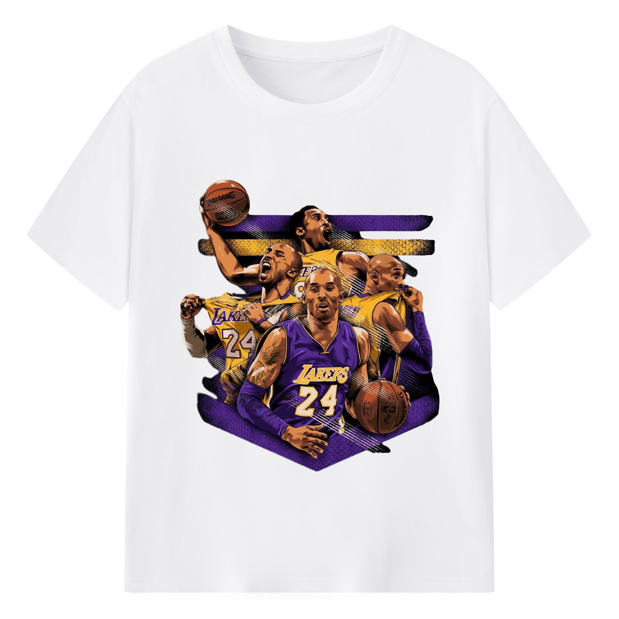 Lakers Legend Kobe Bryant  collage T‑Shirt - 180g Cotton T-Shirt With Front Heat Transfer Print – Soft, Lightweight, Fitted Design – Comfortable Casual Wear For Sports & Everyday Use