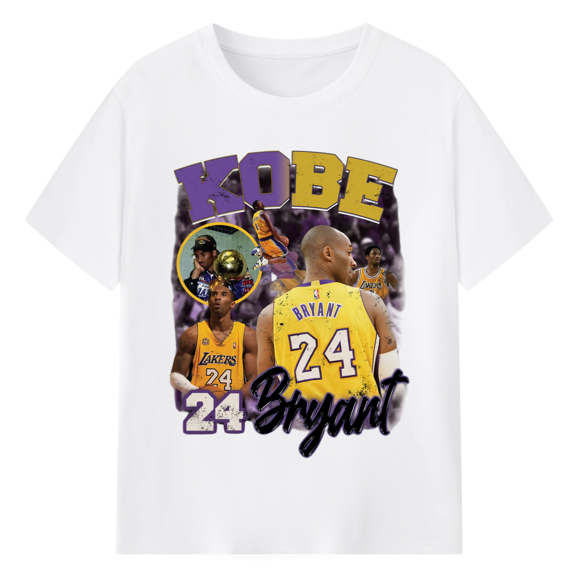 Kobe Bryant #24  collage T‑Shirt - 180g Cotton T-Shirt With Front Heat Transfer Print – Soft, Lightweight, Fitted Design – Comfortable Casual Wear For Sports & Everyday Use