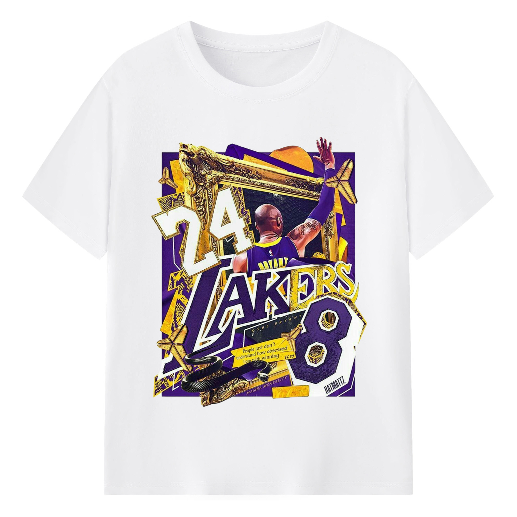 Lakers Legend Kobe Bryant  #24 #8 graphic T‑Shirt - 180g Cotton T-Shirt With Front Heat Transfer Print – Soft, Lightweight, Fitted Design – Comfortable Casual Wear For Sports & Everyday Use