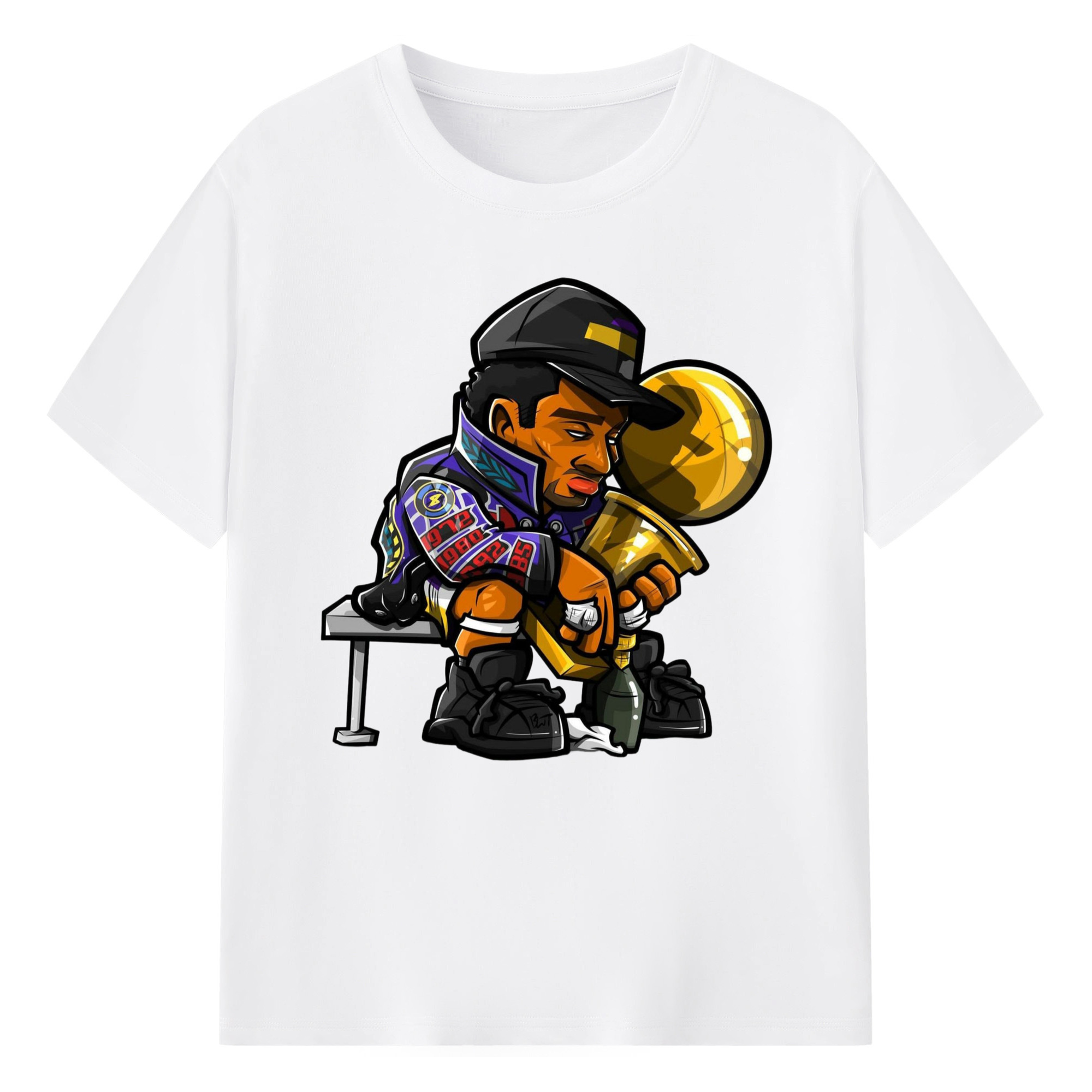 Lakers kobe bryant  #8 Hugging the trophy graphic T‑Shirt - 180g Cotton T-Shirt With Front Heat Transfer Print – Soft, Lightweight, Fitted Design – Comfortable Casual Wear For Sports & Everyday Use