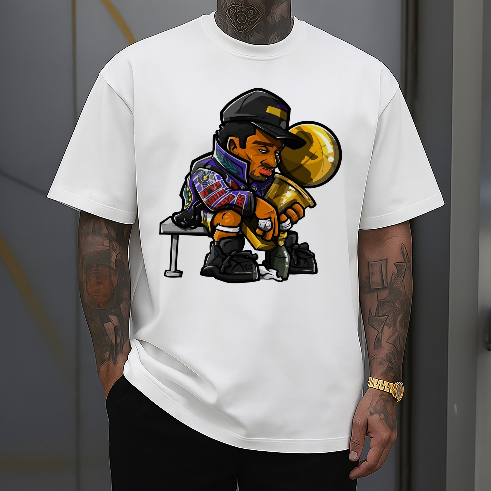 lakers kobe bryant  #8 Hugging the trophy graphic T‑Shirt