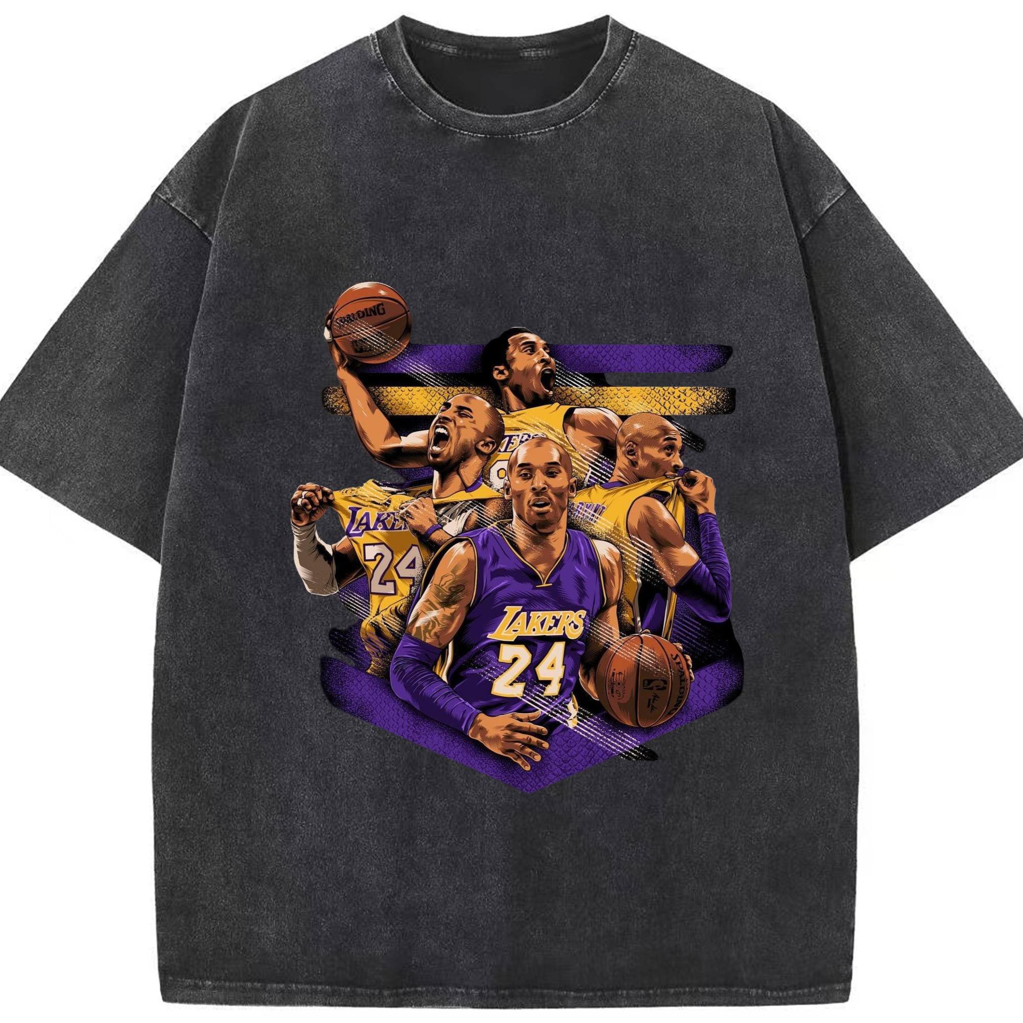 Lakers Legend Kobe Bryant  collage T‑Shirt - Washed Vintage Look 230g Cotton Oversized T-Shirt With Front Heat Transfer Print – Soft, Lightweight, Stylish Fit – Comfortable Casual Wear For Sports & Everyday Use