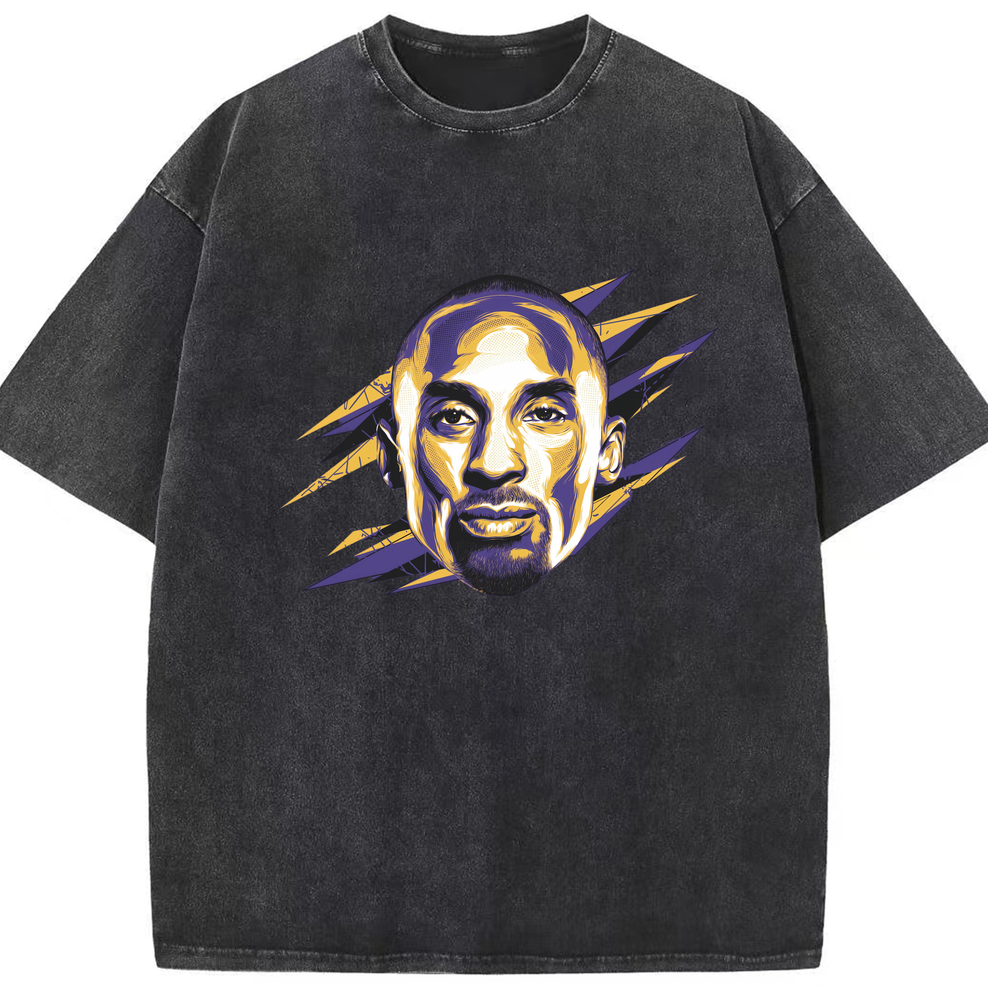 Kobe Painted portrait t-shirt - Washed Vintage Look 230g Cotton Oversized T-Shirt With Front Heat Transfer Print – Soft, Lightweight, Stylish Fit – Comfortable Casual Wear For Sports & Everyday Use