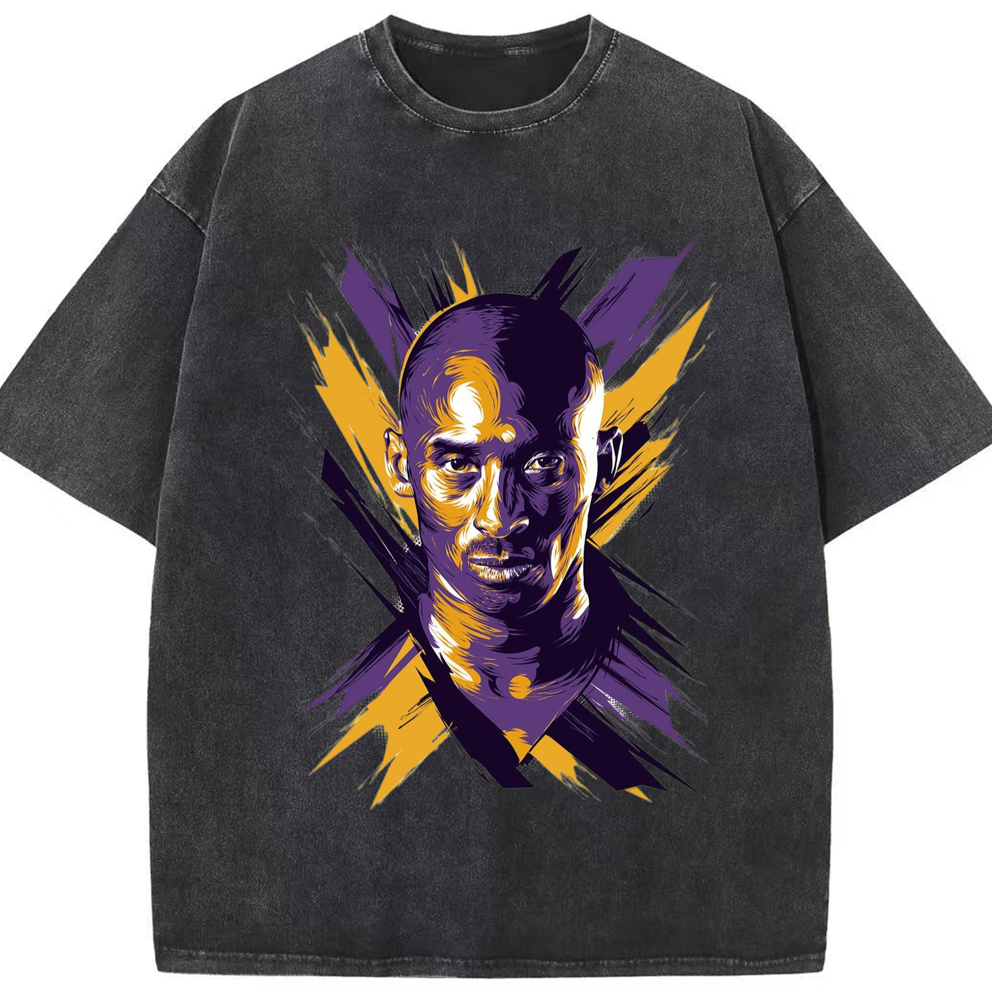 Kobe Painted portrait art tee - Washed Vintage Look 230g Cotton Oversized T-Shirt With Front Heat Transfer Print – Soft, Lightweight, Stylish Fit – Comfortable Casual Wear For Sports & Everyday Use