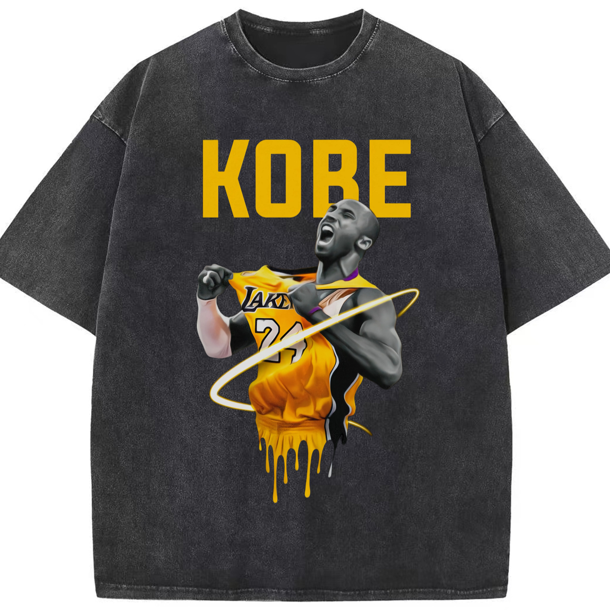 Lakers Kobe Bryant  Pull the jersey Comic t-shirt - Washed Vintage Look 230g Cotton Oversized T-Shirt With Front Heat Transfer Print – Soft, Lightweight, Stylish Fit – Comfortable Casual Wear For Sports & Everyday Use