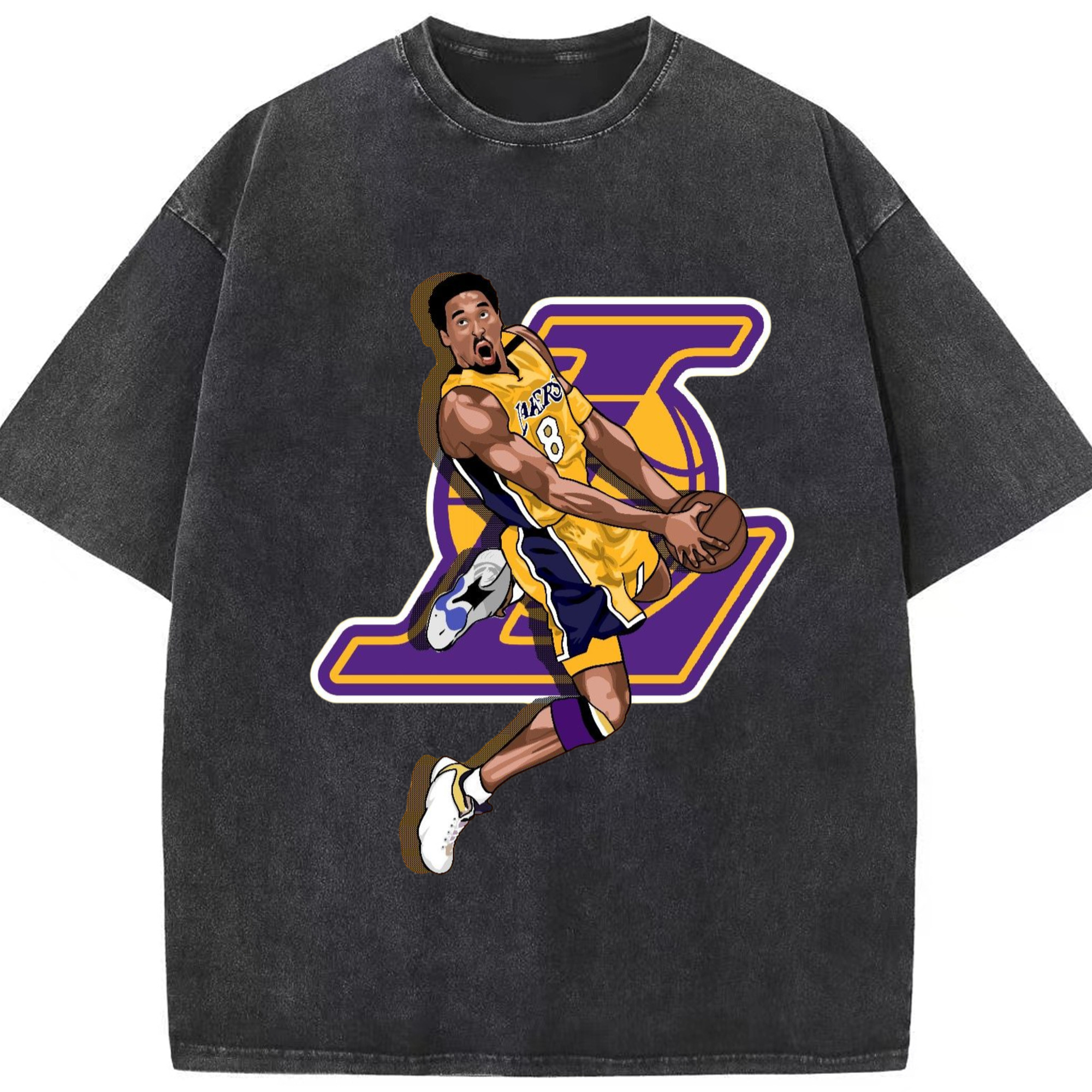 Kobe Bryant  #8 dank  T‑Shirt - Washed Vintage Look 230g Cotton Oversized T-Shirt With Front Heat Transfer Print – Soft, Lightweight, Stylish Fit – Comfortable Casual Wear For Sports & Everyday Use