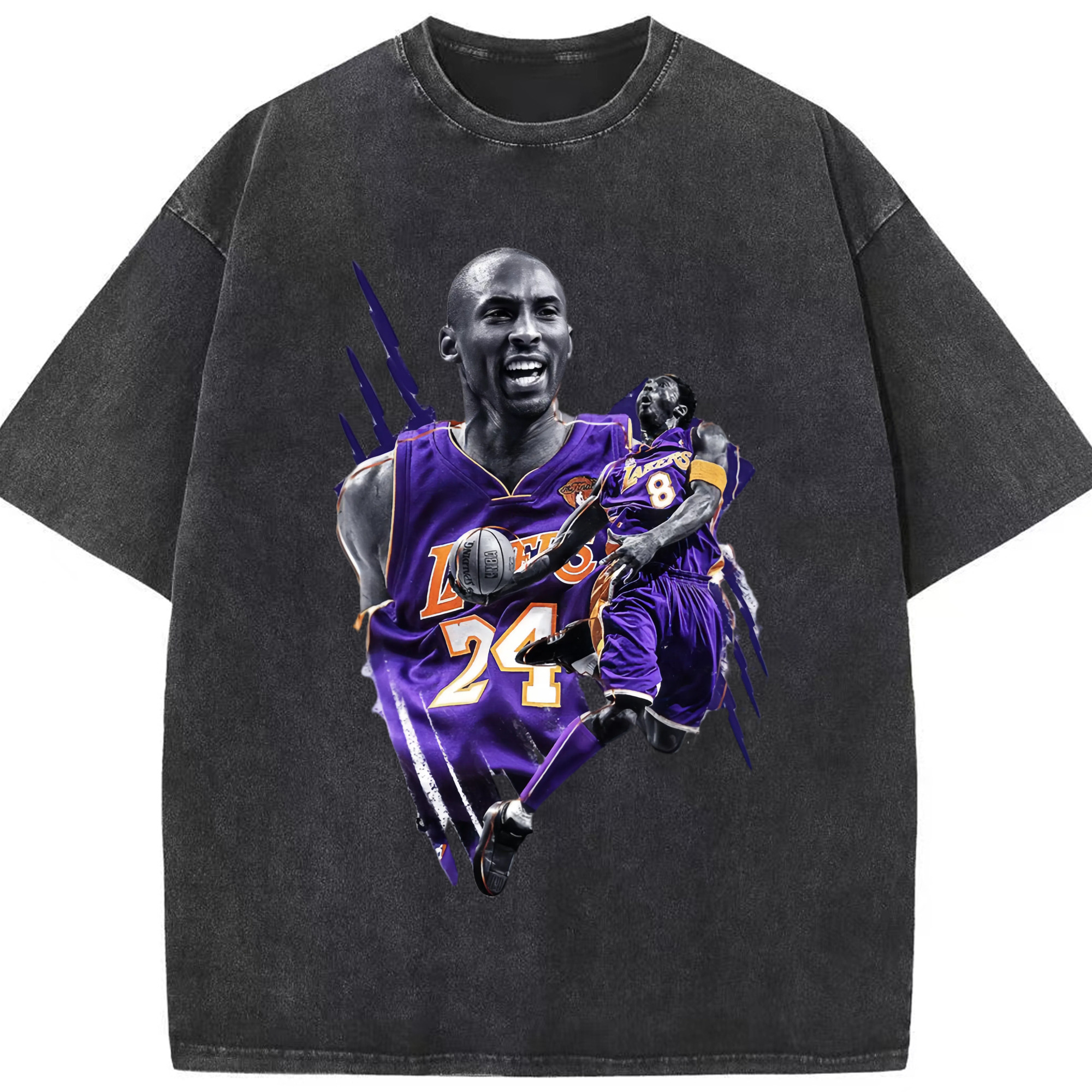 Kobe Bryant #24 Graphic T‑Shirt - Washed Vintage Look 230g Cotton Oversized T-Shirt With Front Heat Transfer Print – Soft, Lightweight, Stylish Fit – Comfortable Casual Wear For Sports & Everyday Use