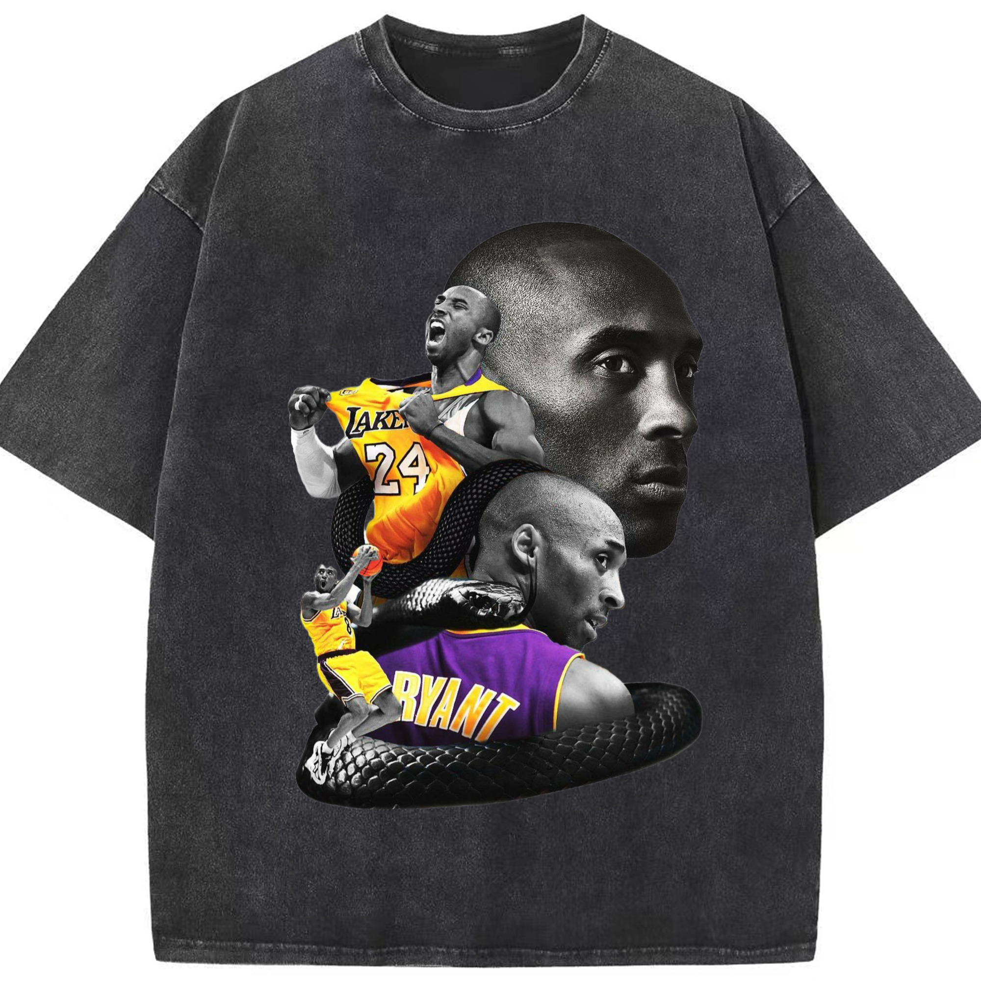 Kobe black Mamba icon t-Shirt - Washed Vintage Look 230g Cotton Oversized T-Shirt With Front Heat Transfer Print – Soft, Lightweight, Stylish Fit – Comfortable Casual Wear For Sports & Everyday Use