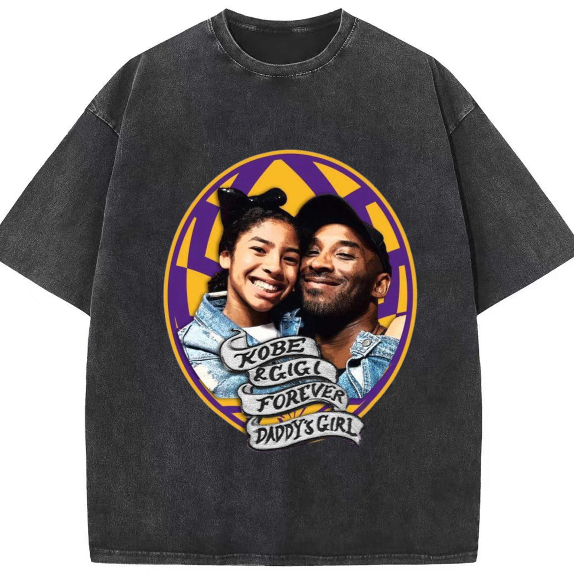 Kobe and gianna bryant T‑Shirt - Washed Vintage Look 230g Cotton Oversized T-Shirt With Front Heat Transfer Print – Soft, Lightweight, Stylish Fit – Comfortable Casual Wear For Sports & Everyday Use