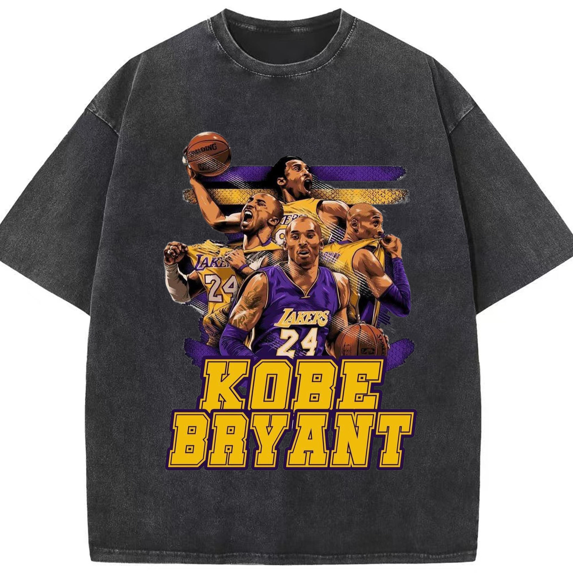 Lakers kobe bryant #24 #8 graphic T‑Shirt - Washed Vintage Look 230g Cotton Oversized T-Shirt With Front Heat Transfer Print – Soft, Lightweight, Stylish Fit – Comfortable Casual Wear For Sports & Everyday Use