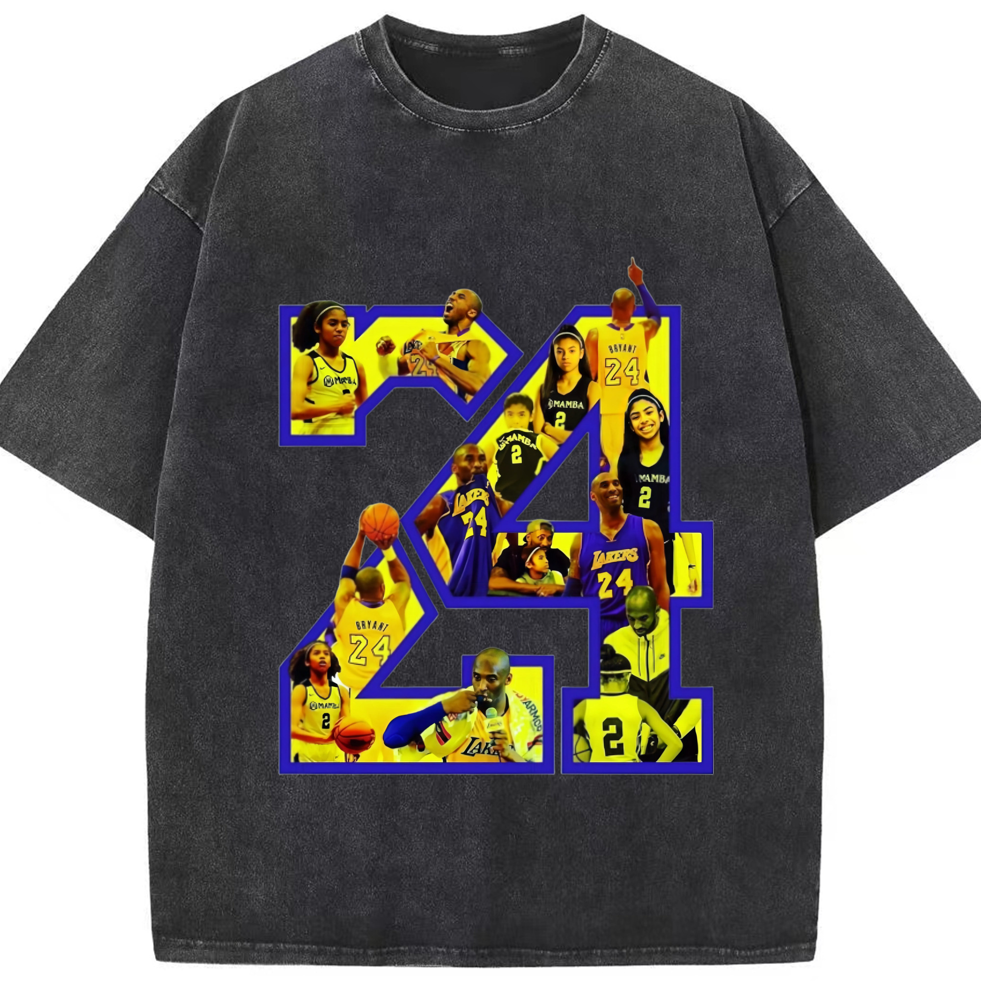 Kobe and gianna bryant #24 graphic T‑Shirt - Washed Vintage Look 230g Cotton Oversized T-Shirt With Front Heat Transfer Print – Soft, Lightweight, Stylish Fit – Comfortable Casual Wear For Sports & Everyday Use