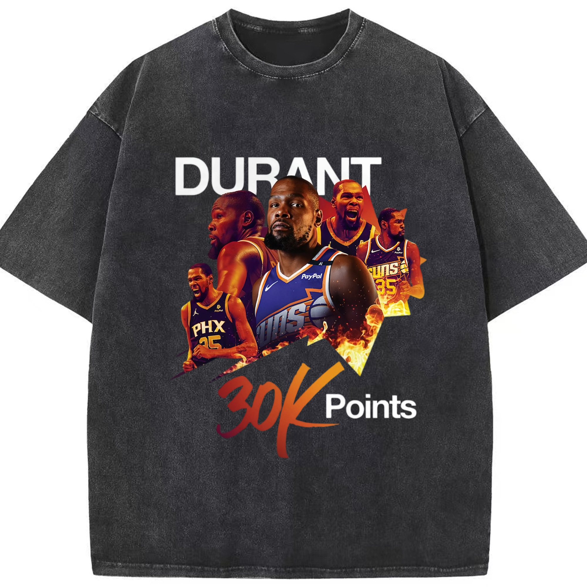 Kevin Durant suns #7 collage T‑shirt - Washed Vintage Look 230g Cotton Oversized T-Shirt With Front Heat Transfer Print – Soft, Lightweight, Stylish Fit – Comfortable Casual Wear For Sports & Everyday Use
