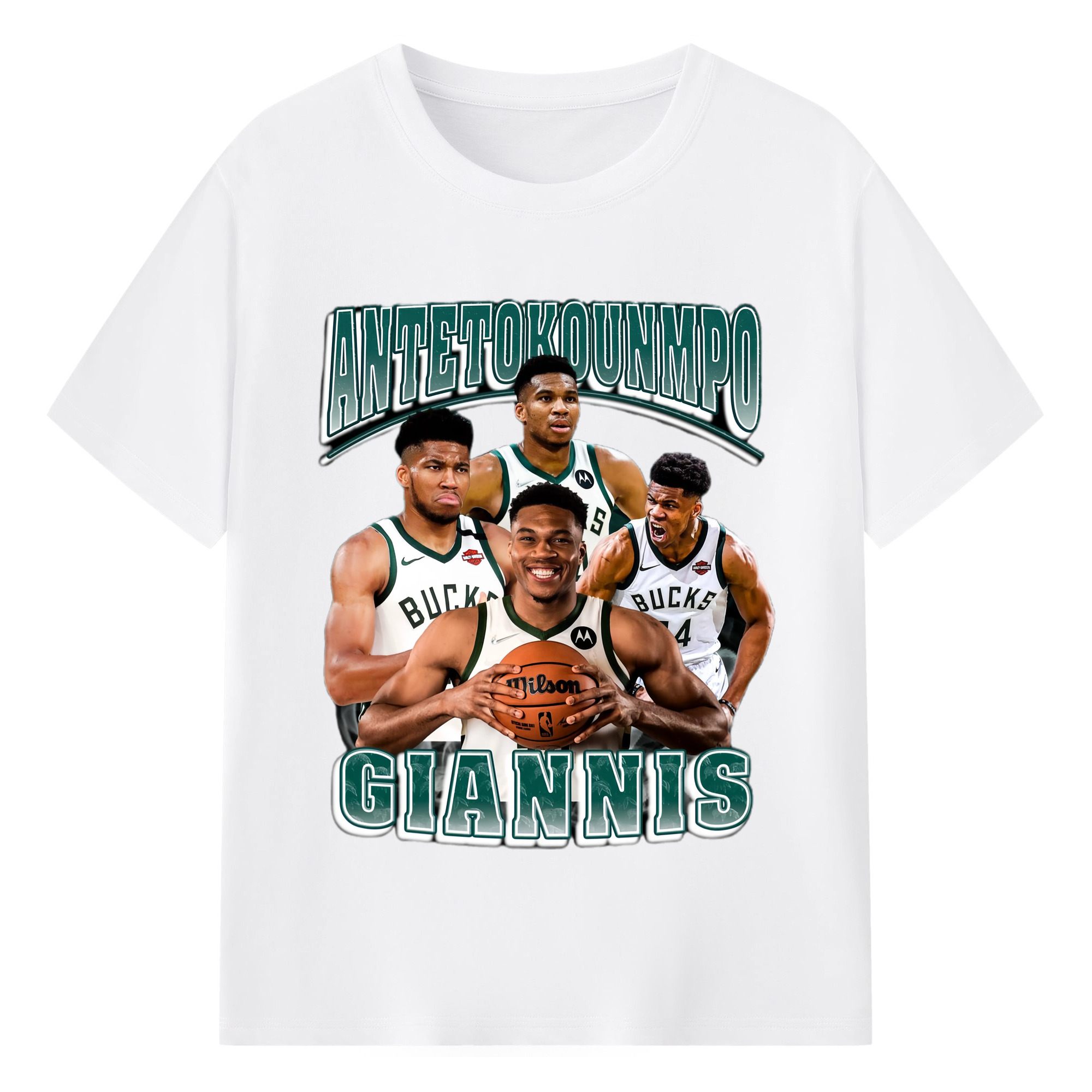 Giannis Antetokounmpo Retro collage T‑shirt - 180g Cotton T-Shirt With Front Heat Transfer Print – Soft, Lightweight, Fitted Design – Comfortable Casual Wear For Sports & Everyday Use
