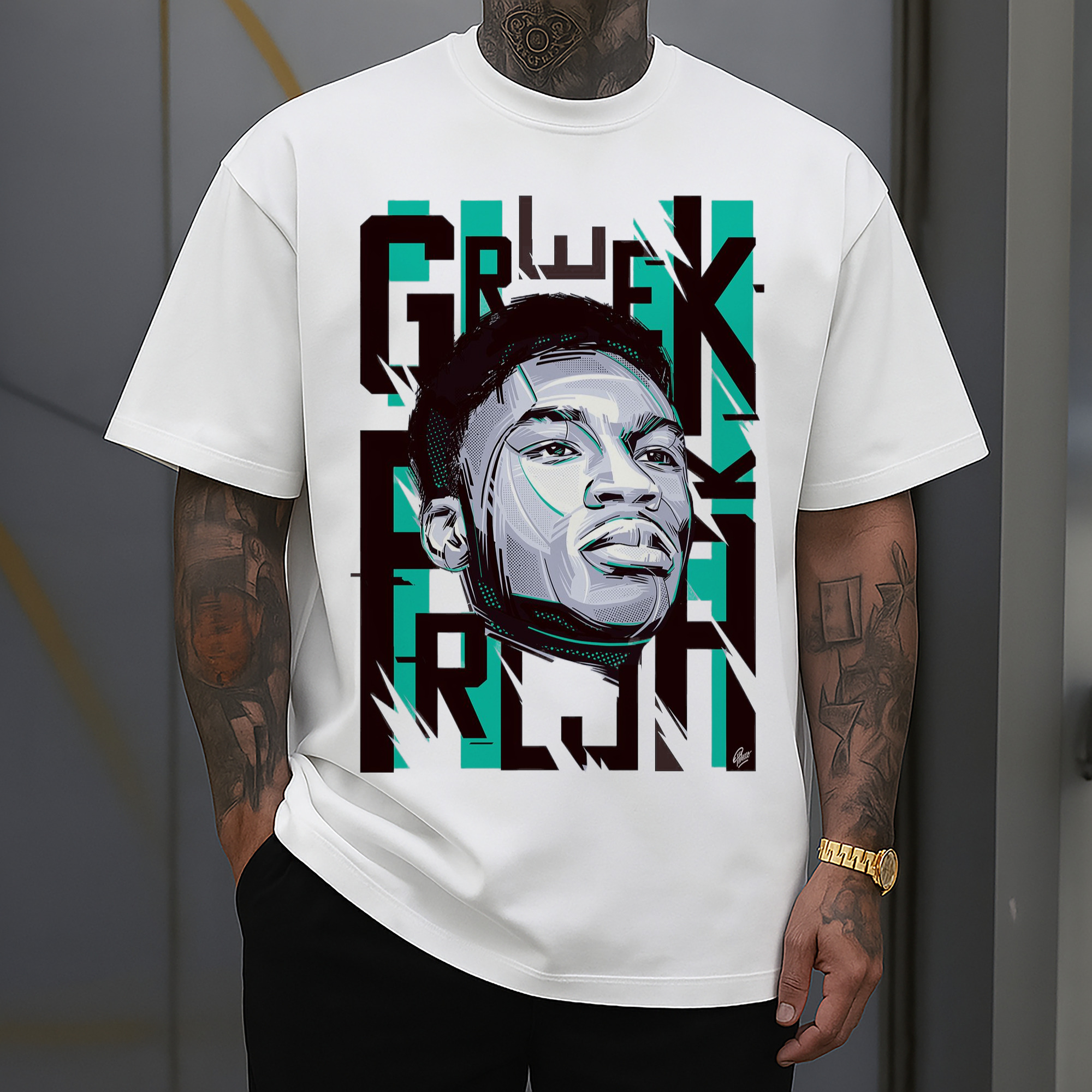 bucks Giannis Antetokounmpo #34 Cartoon avatar T-shirt