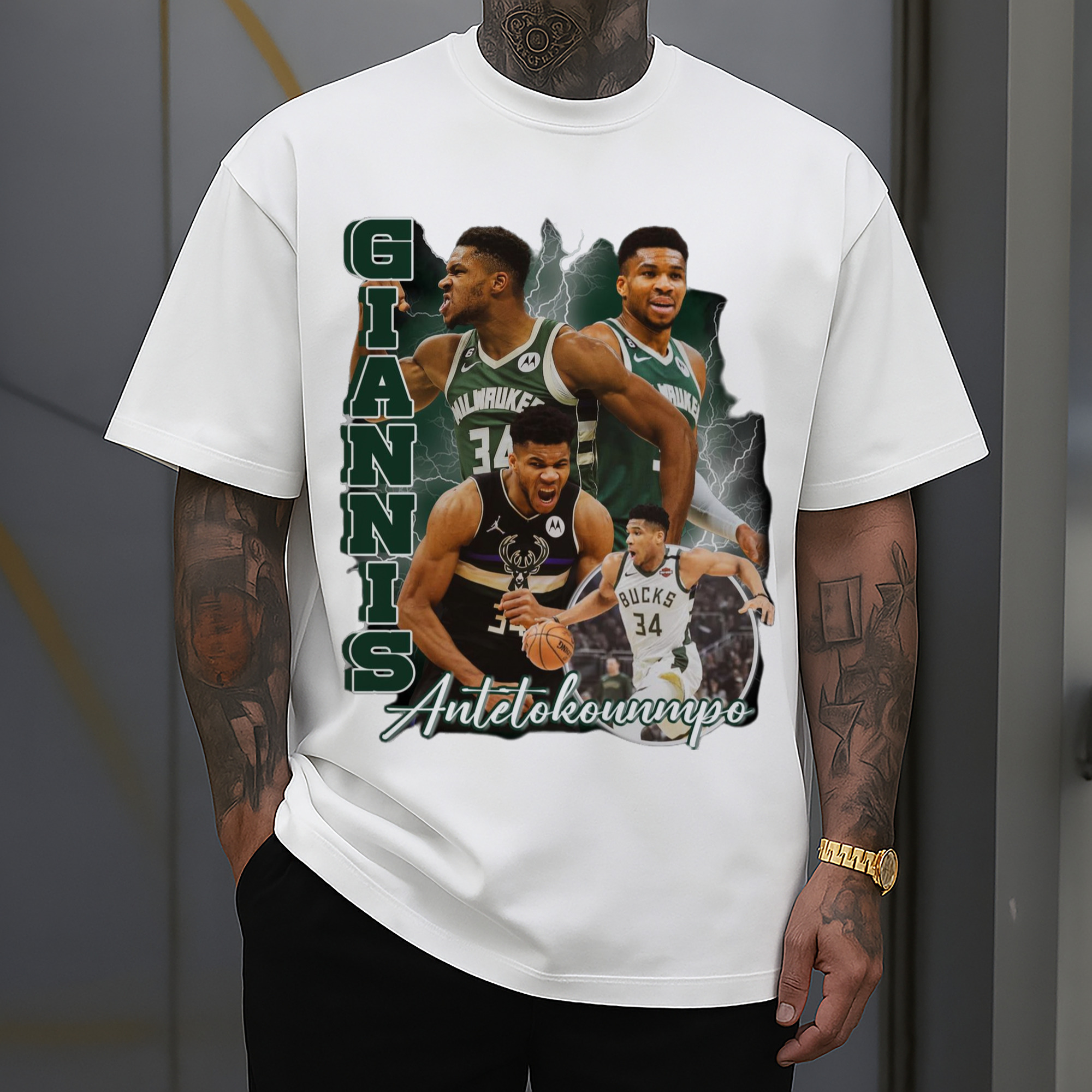 bucks Giannis Antetokounmpo #34 collage graphic Tee