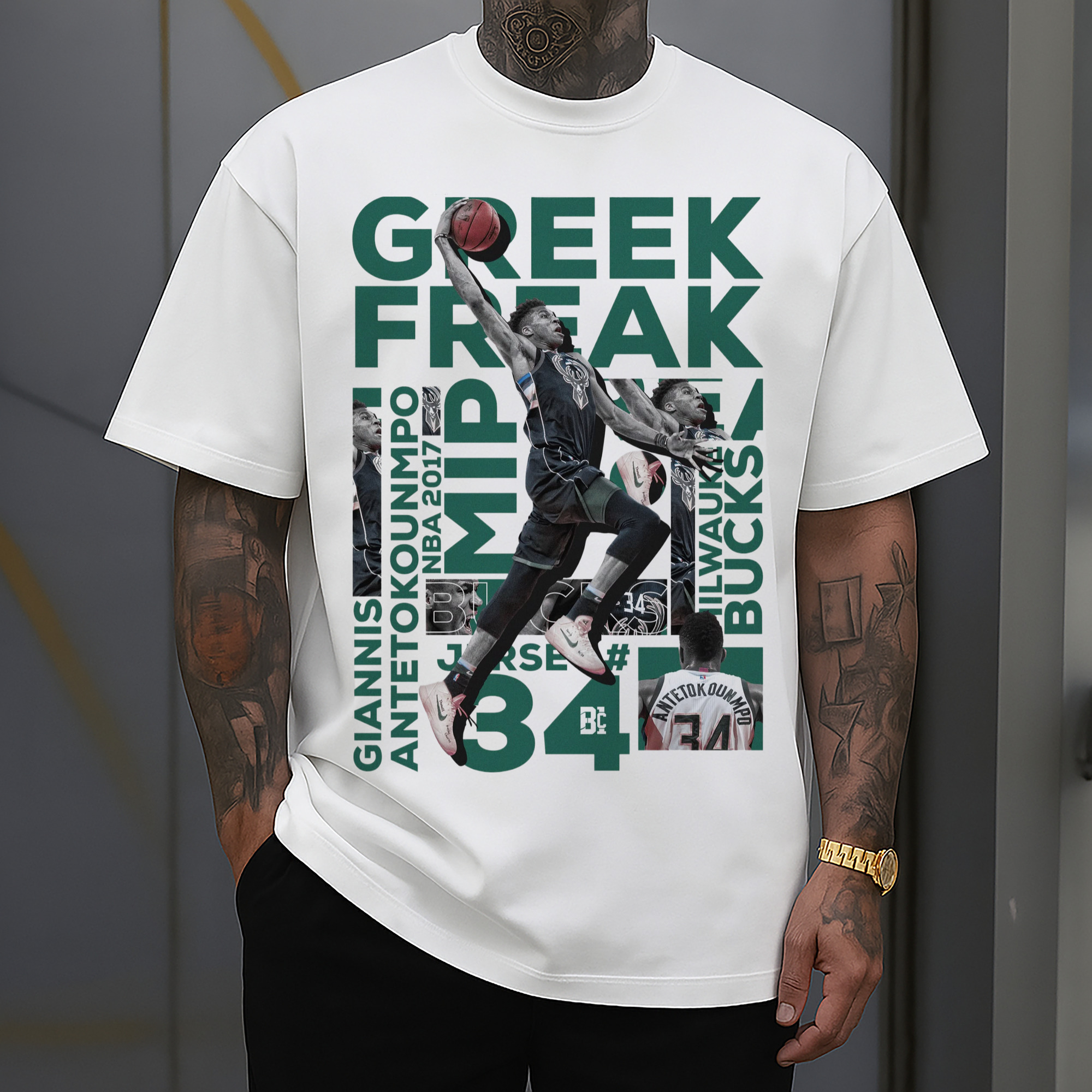 bucks Giannis Antetokounmpo #34 collage T-shirt
