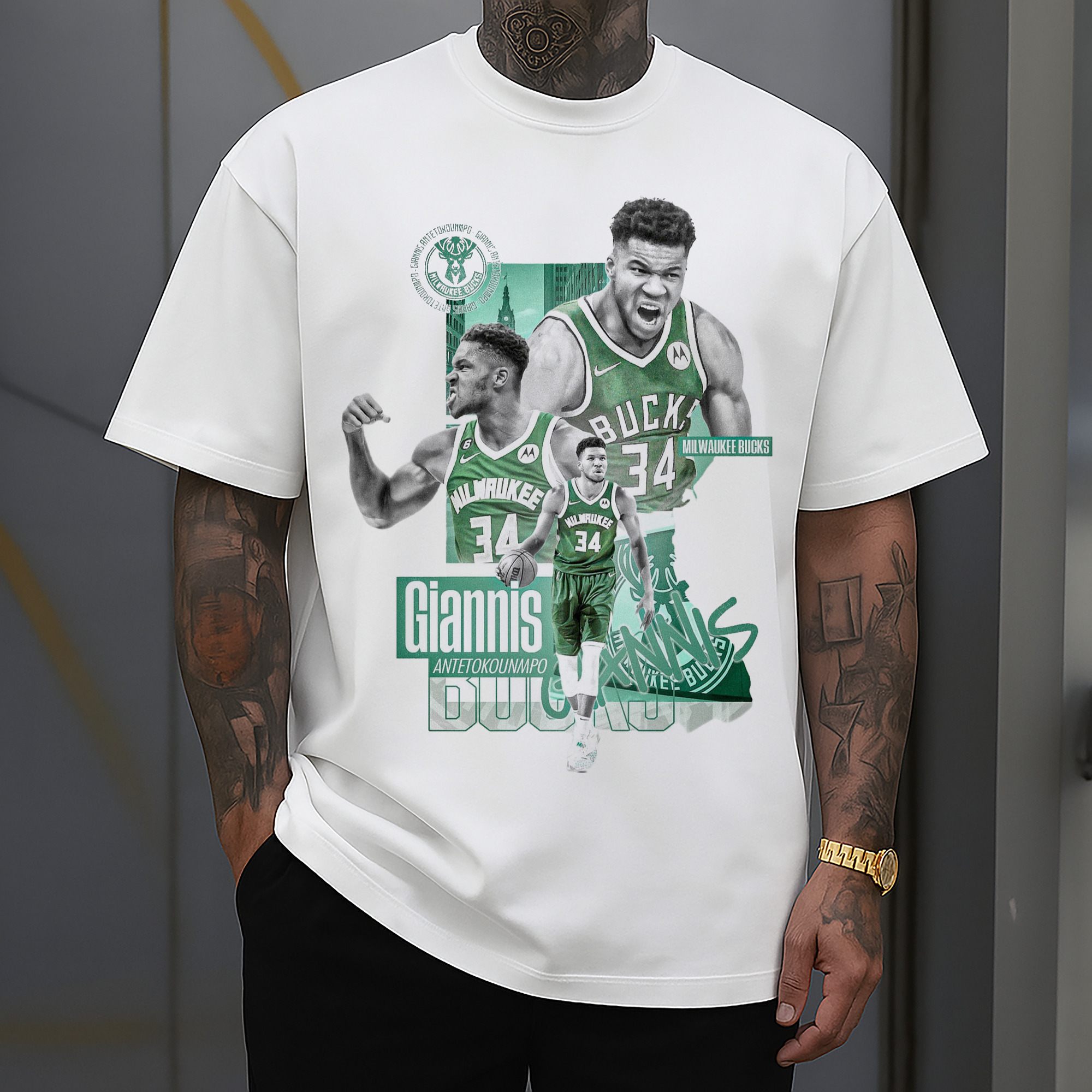bucks Giannis Antetokounmpo #34 graphic T-shirt