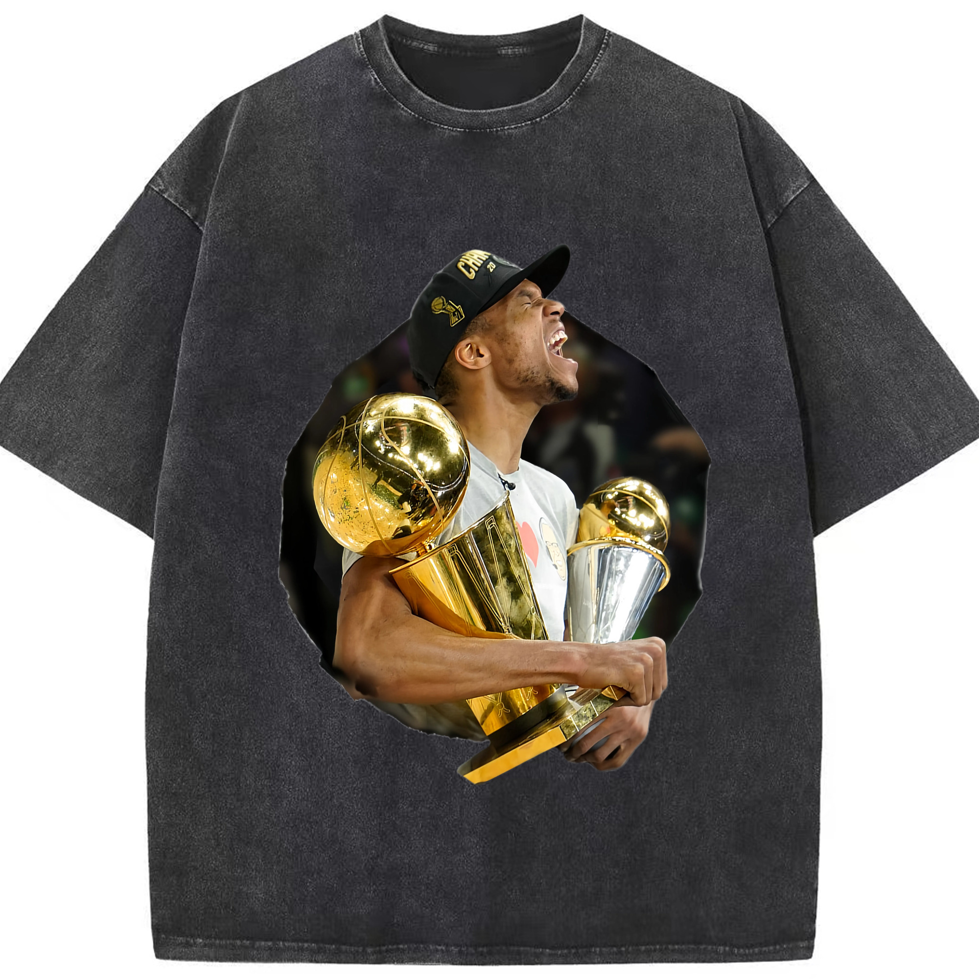 Giannis Antetokounmpo Finals FMVP T-shirt - Washed Vintage Look 230g Cotton Oversized T-Shirt With Front Heat Transfer Print – Soft, Lightweight, Stylish Fit – Comfortable Casual Wear For Sports & Everyday Use