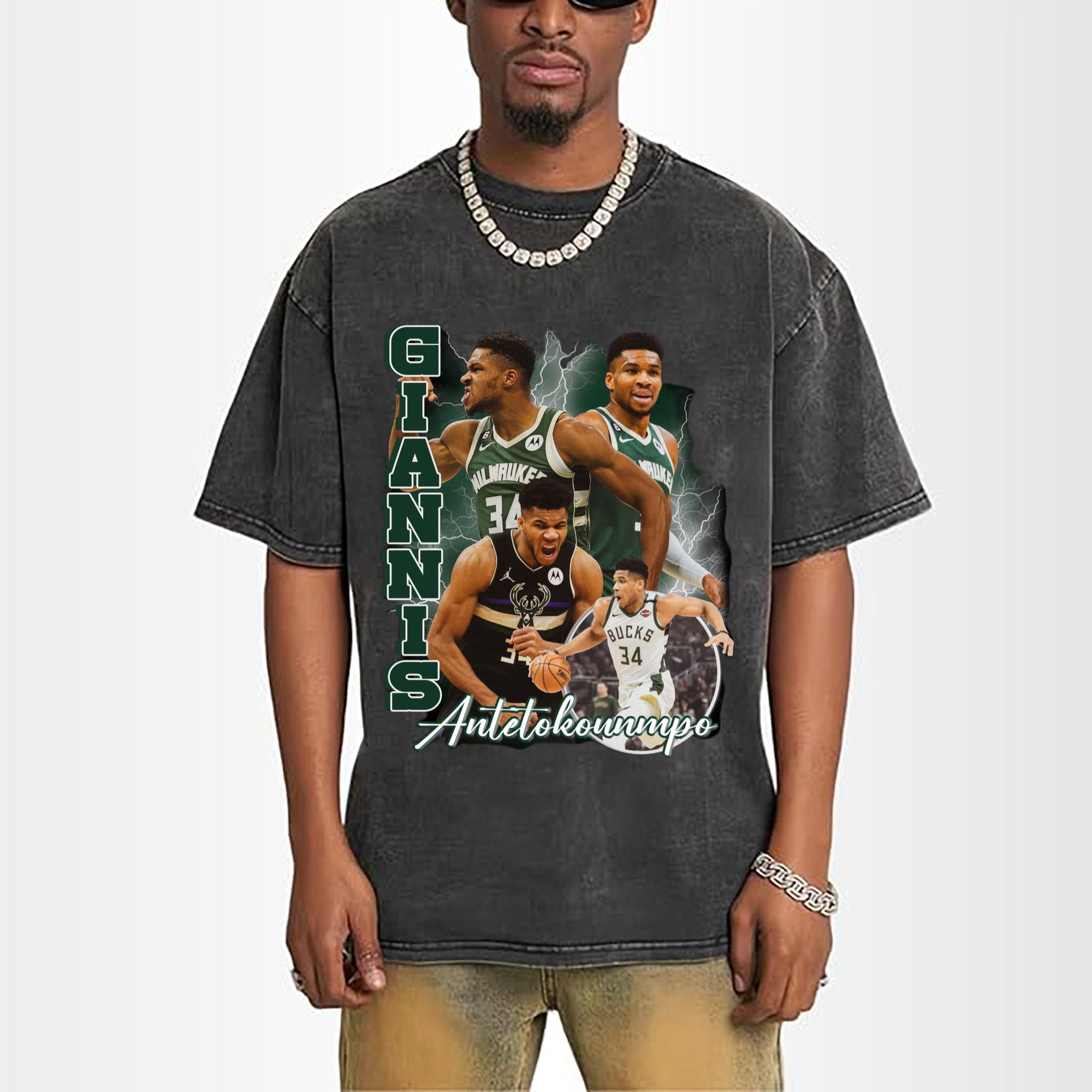 bucks Giannis Antetokounmpo #34 collage graphic Tee