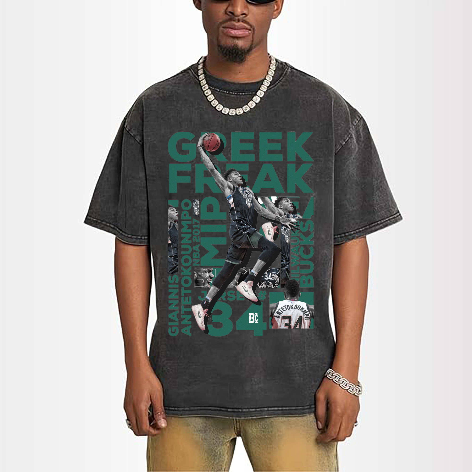 bucks Giannis Antetokounmpo #34 collage T-shirt