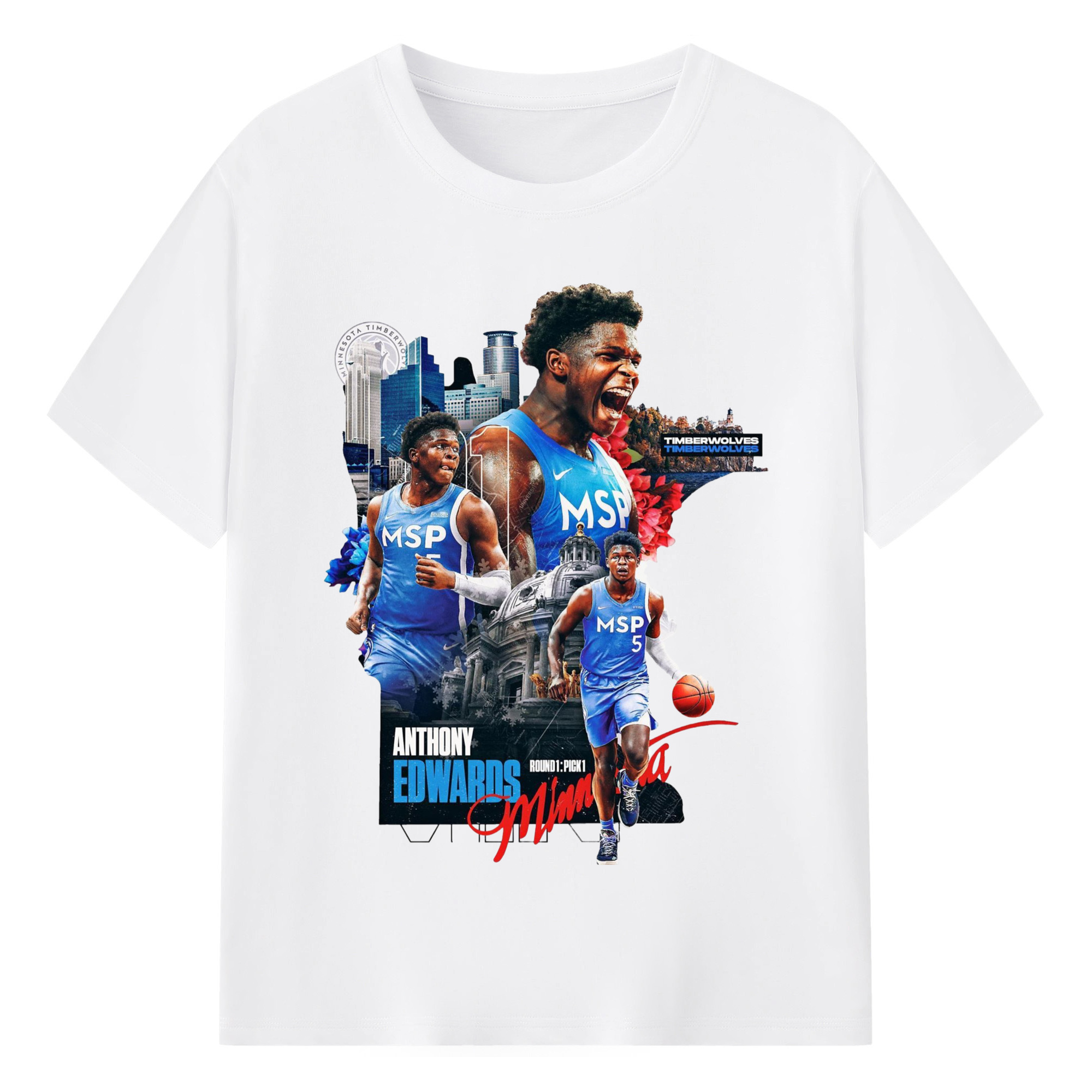 Anthony Edwards Timberwolves Urban Background graphic T-shirt - 180g Cotton T-Shirt With Front Heat Transfer Print – Soft, Lightweight, Fitted Design – Comfortable Casual Wear For Sports & Everyday Use