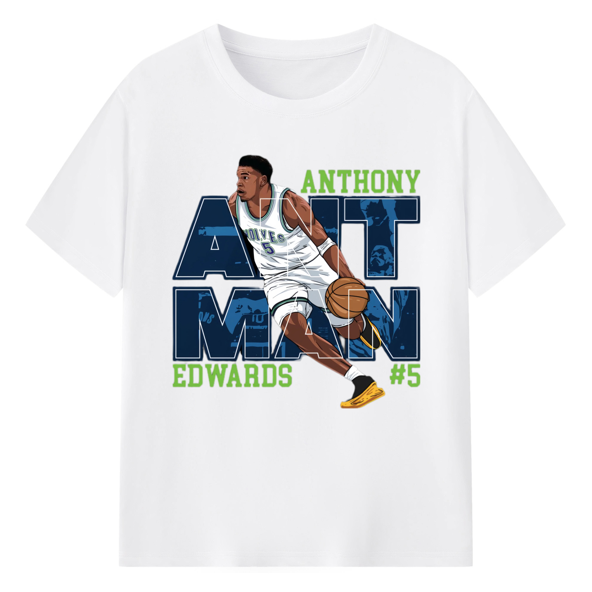 Anthony Edwards Timberwolves #5 cartoon T‑Shirt - 180g Cotton T-Shirt With Front Heat Transfer Print – Soft, Lightweight, Fitted Design – Comfortable Casual Wear For Sports & Everyday Use