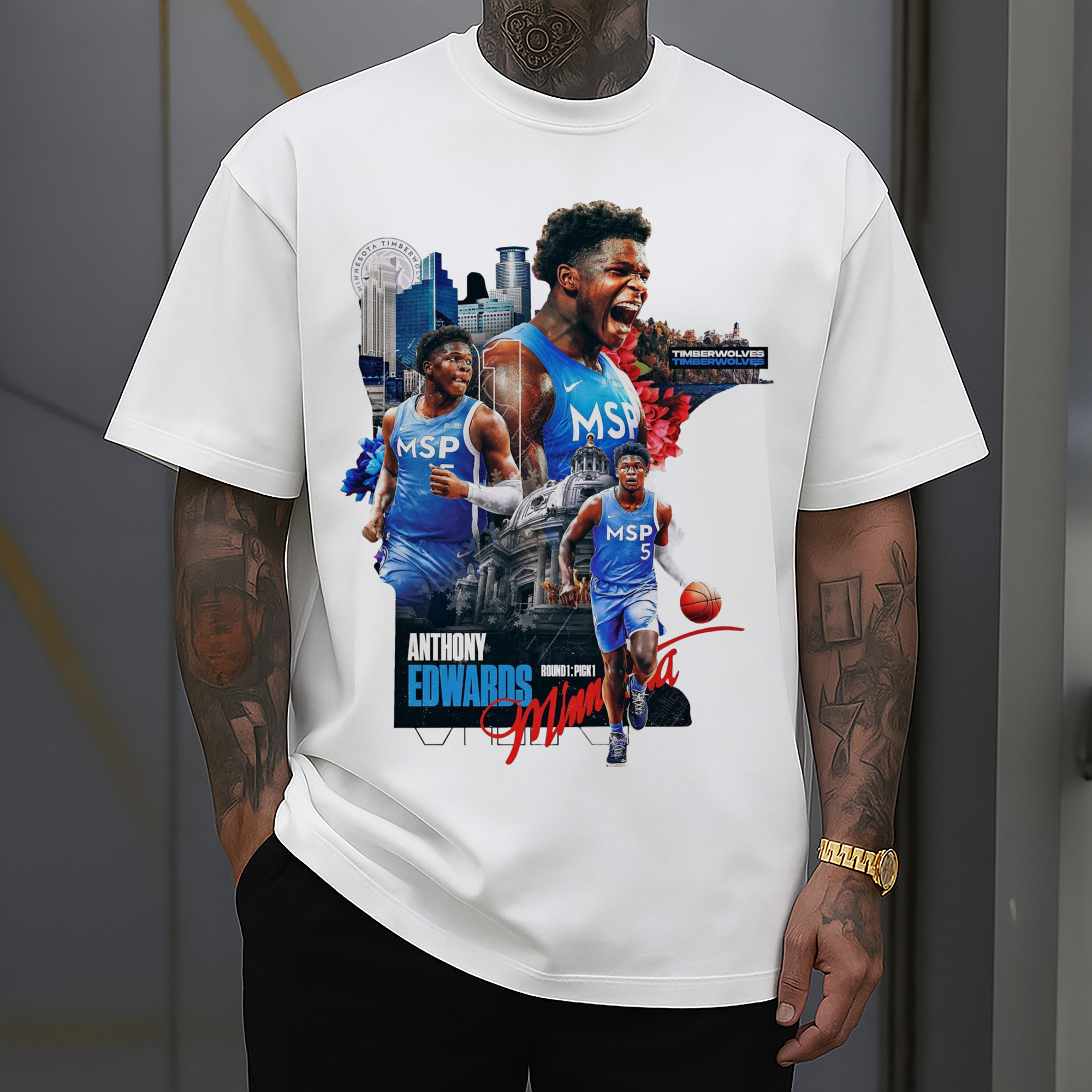 Anthony Edwards Timberwolves Urban Background graphic T-shirt
