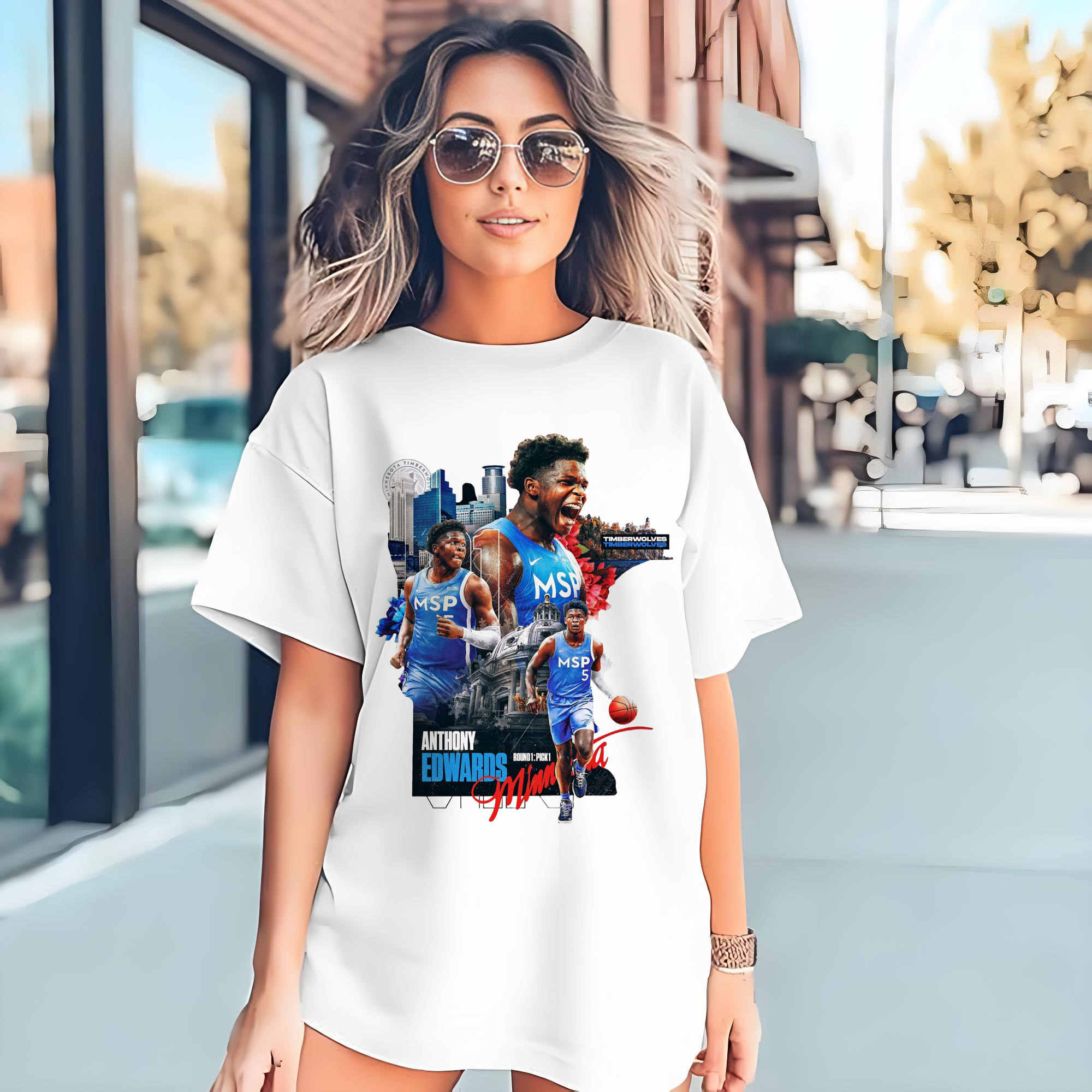 Anthony Edwards Timberwolves Urban Background graphic T-shirt