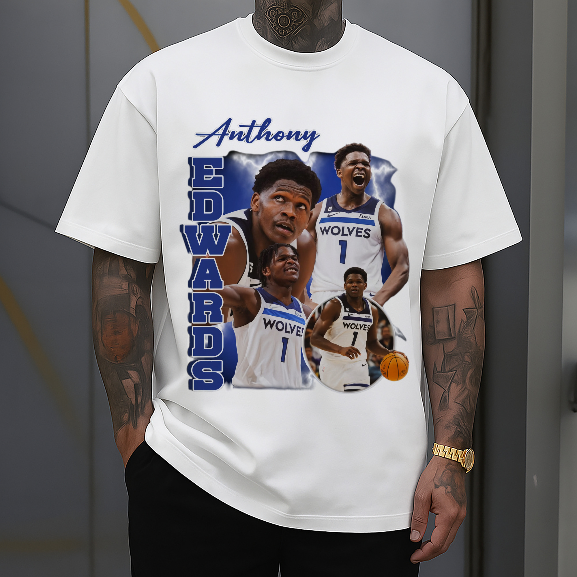 Anthony Edwards Timberwolves  collage graphic T-shirt