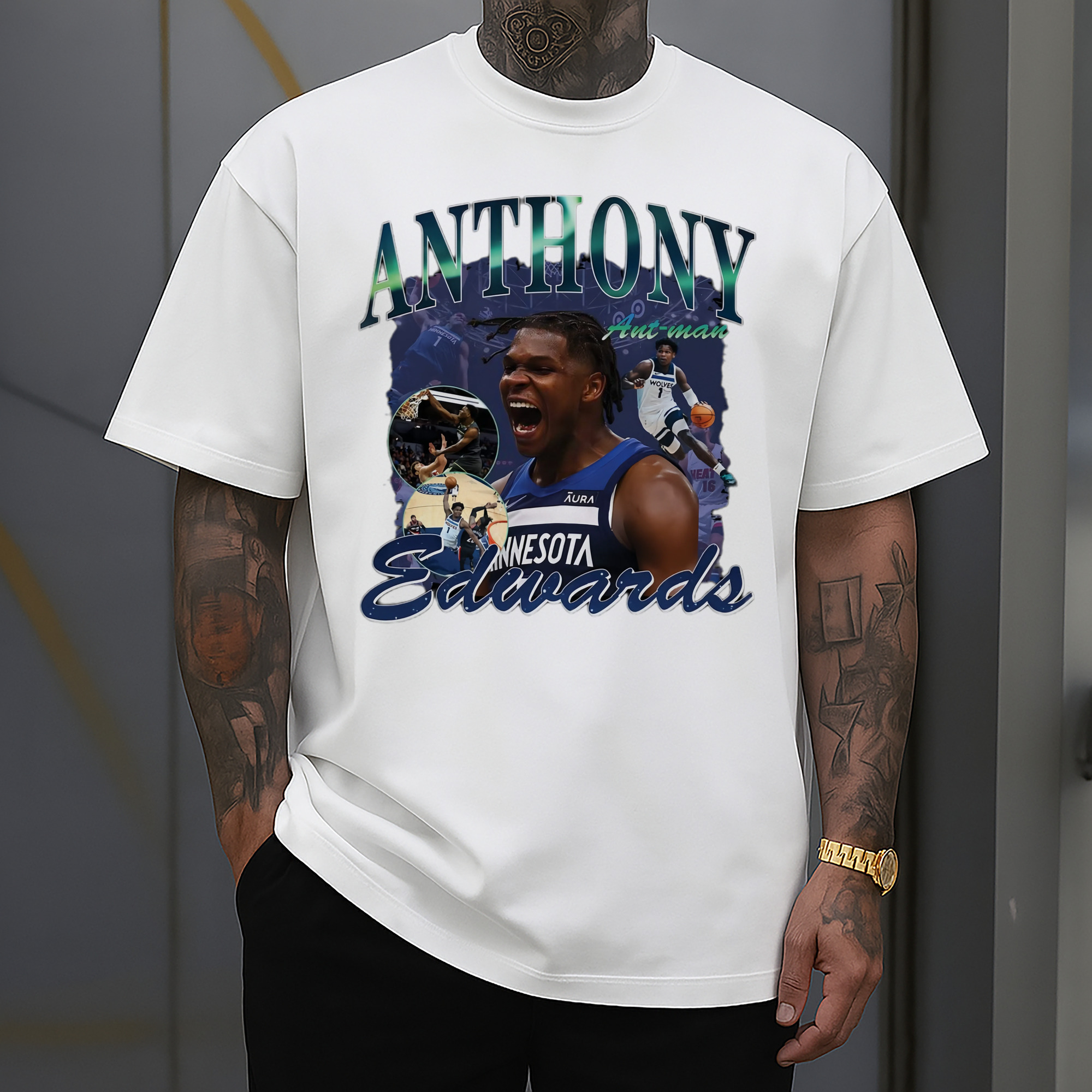 Anthony Edwards Timberwolves  collage graphic Tee