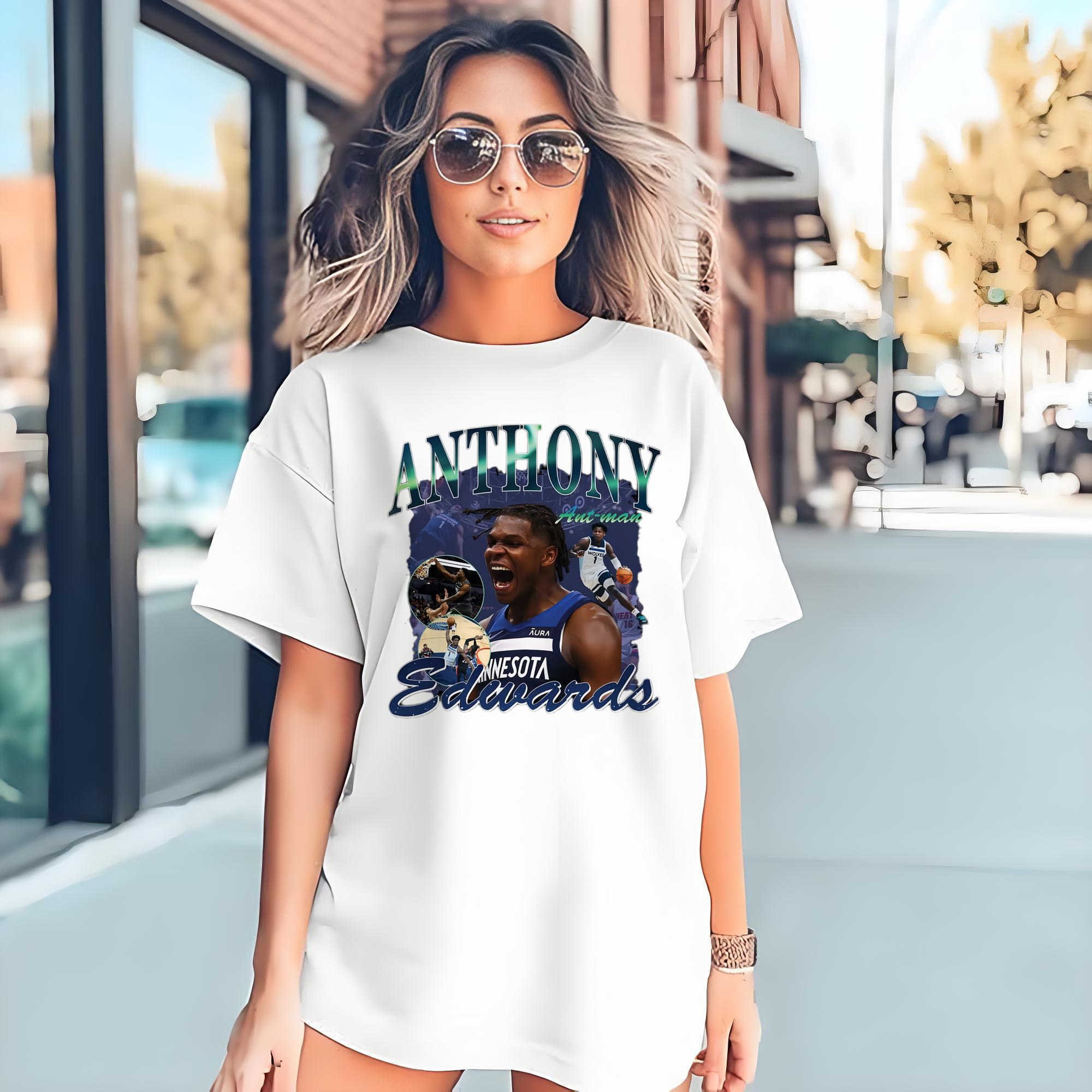 Anthony Edwards Timberwolves  collage graphic Tee