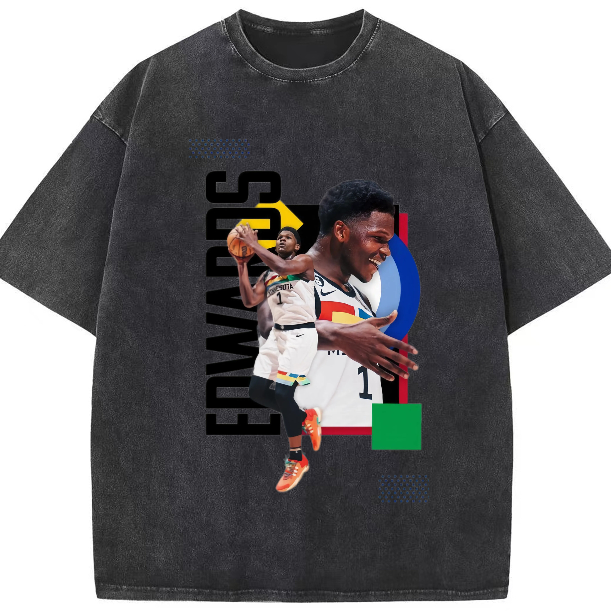 Timberwolves Anthony Edwards  #5 T‑Shirt - Washed Vintage Look 230g Cotton Oversized T-Shirt With Front Heat Transfer Print – Soft, Lightweight, Stylish Fit – Comfortable Casual Wear For Sports & Everyday Use