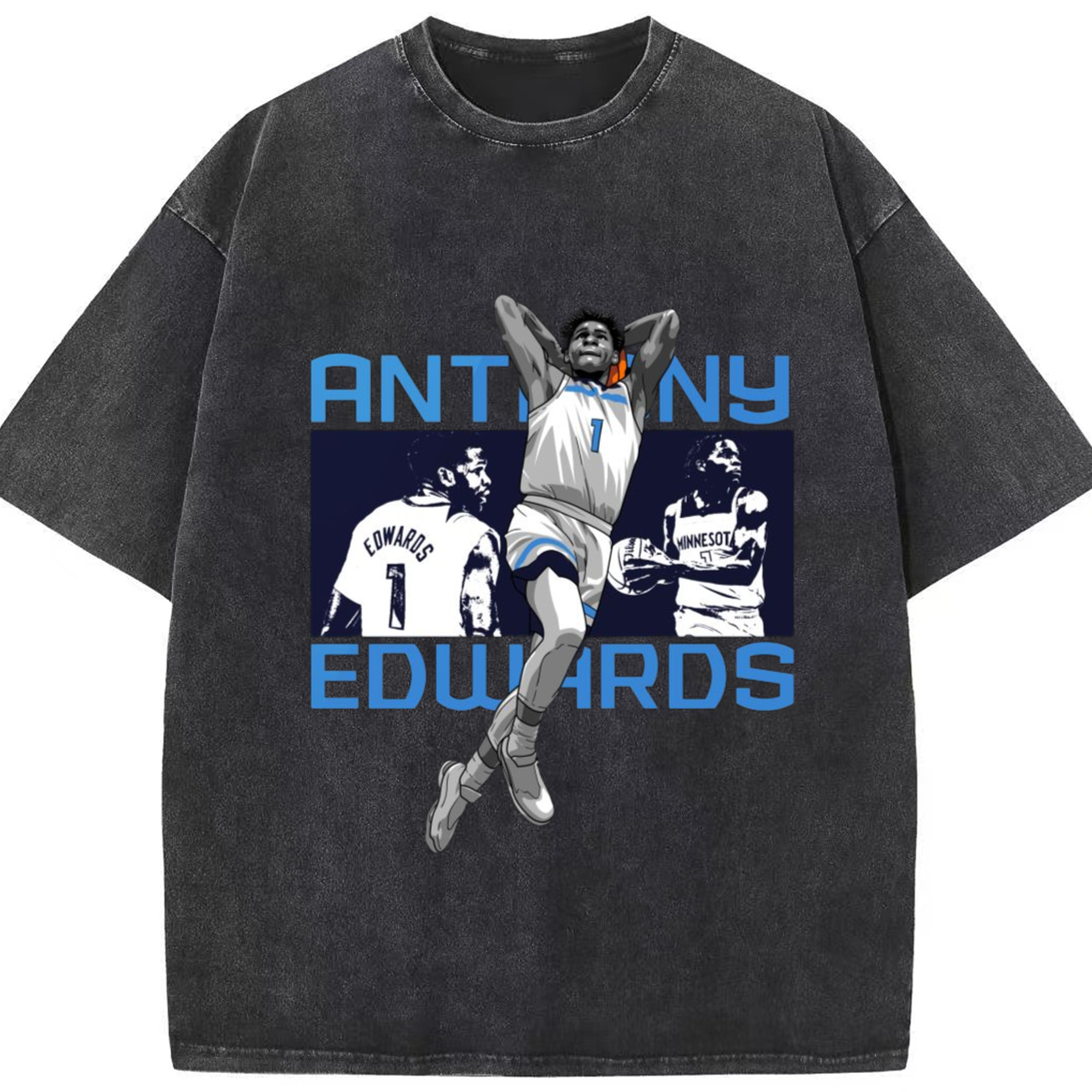 Anthony Edwards Timberwolves dank T‑Shirt - Washed Vintage Look 230g Cotton Oversized T-Shirt With Front Heat Transfer Print – Soft, Lightweight, Stylish Fit – Comfortable Casual Wear For Sports & Everyday Use