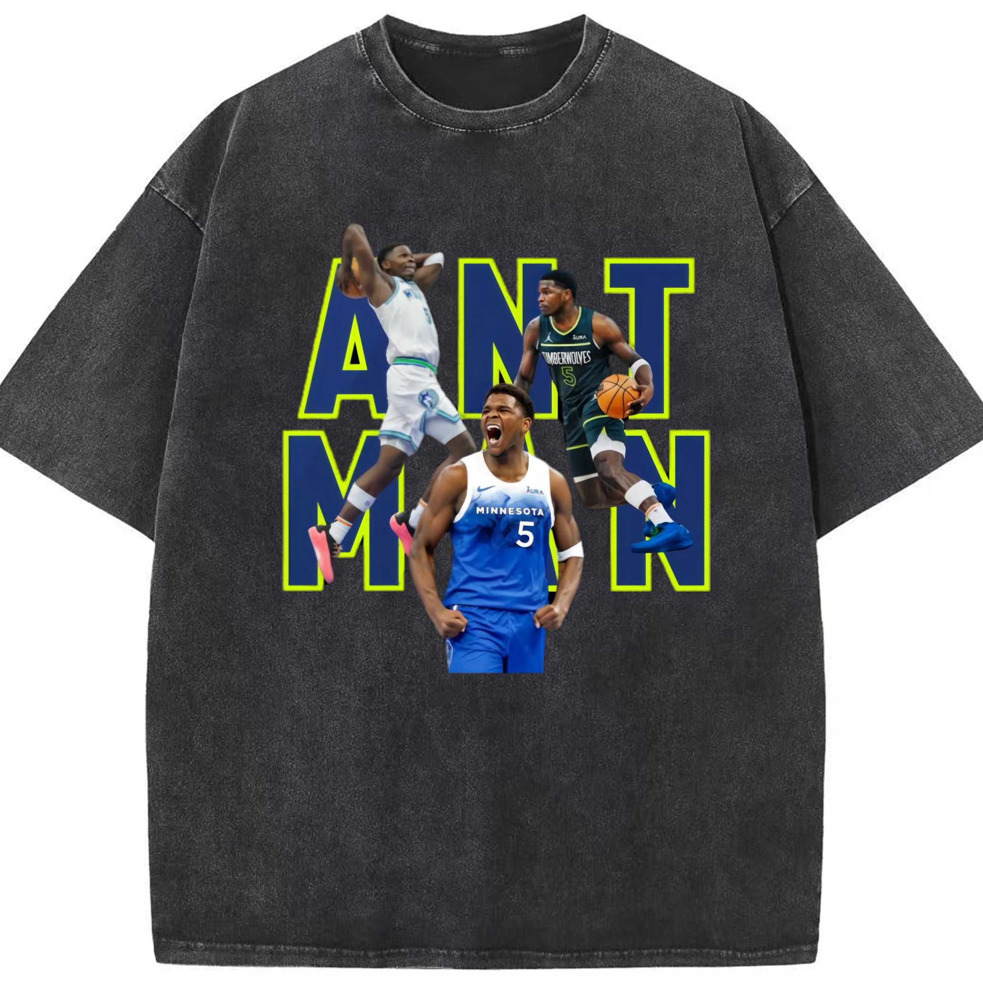 Anthony Edwards Timberwolves #5 T‑Shirt - Washed Vintage Look 230g Cotton Oversized T-Shirt With Front Heat Transfer Print – Soft, Lightweight, Stylish Fit – Comfortable Casual Wear For Sports & Everyday Use