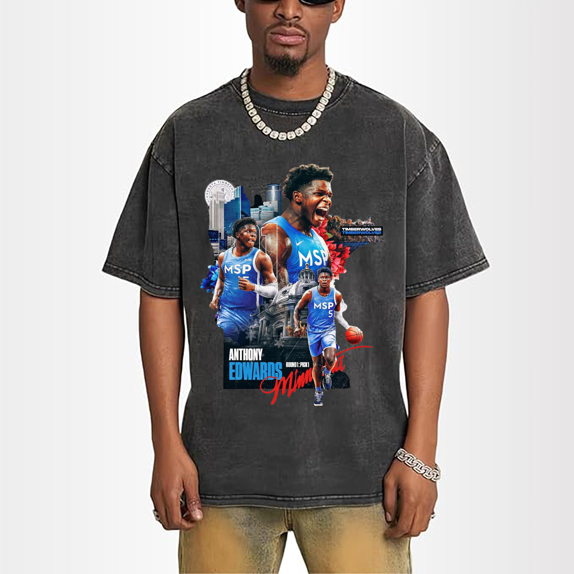Anthony Edwards Timberwolves Urban Background graphic T-shirt
