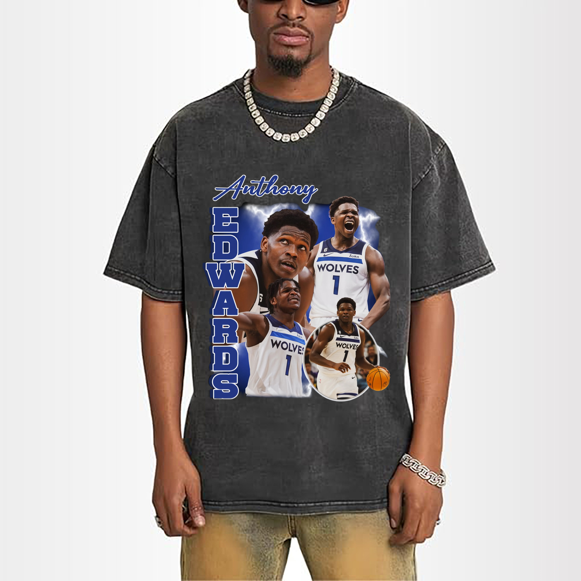 Anthony Edwards Timberwolves  collage graphic T-shirt