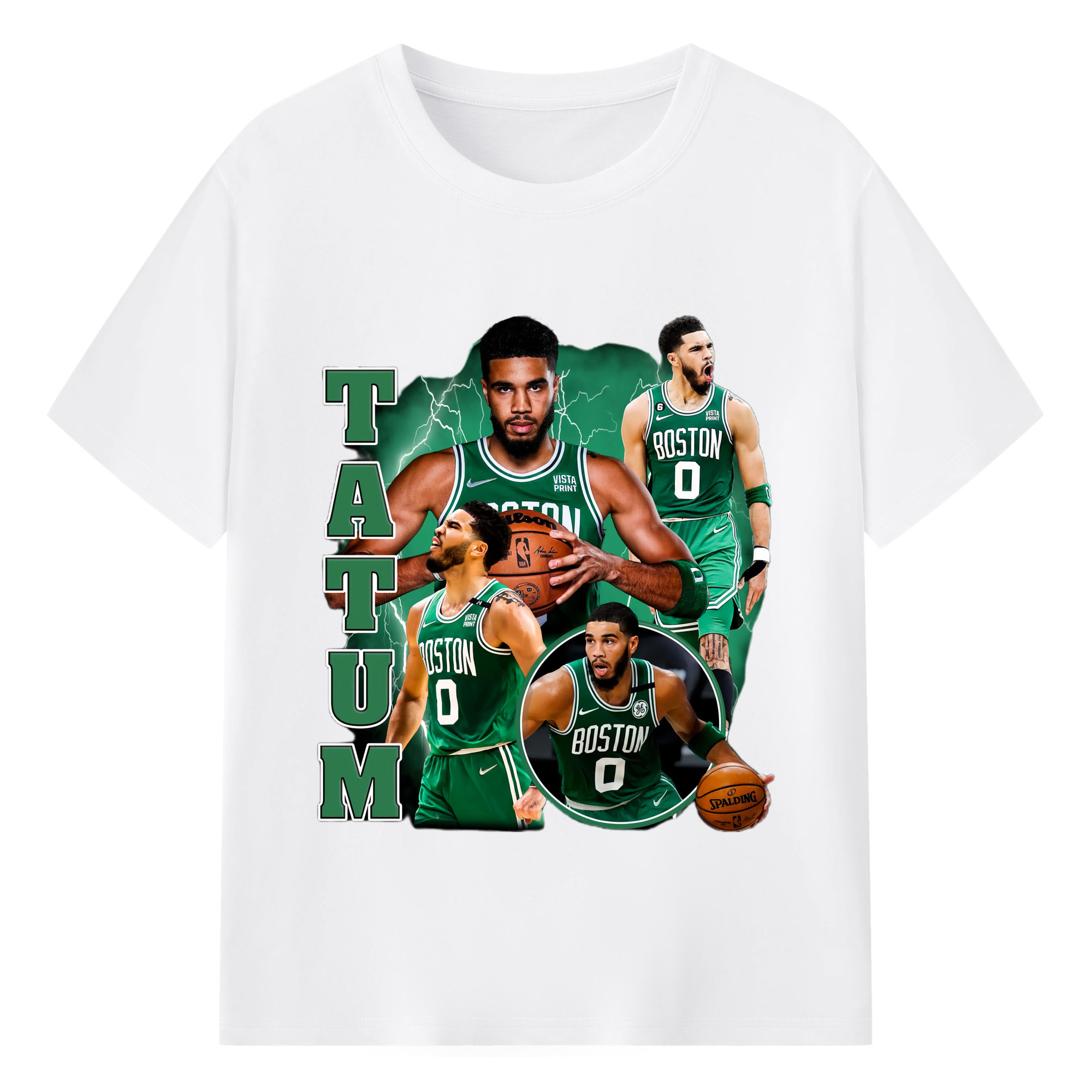 Jayson Tatum #0 Celtics collage graphic Tee - 180g Cotton T-Shirt With Front Heat Transfer Print – Soft, Lightweight, Fitted Design – Comfortable Casual Wear For Sports & Everyday Use