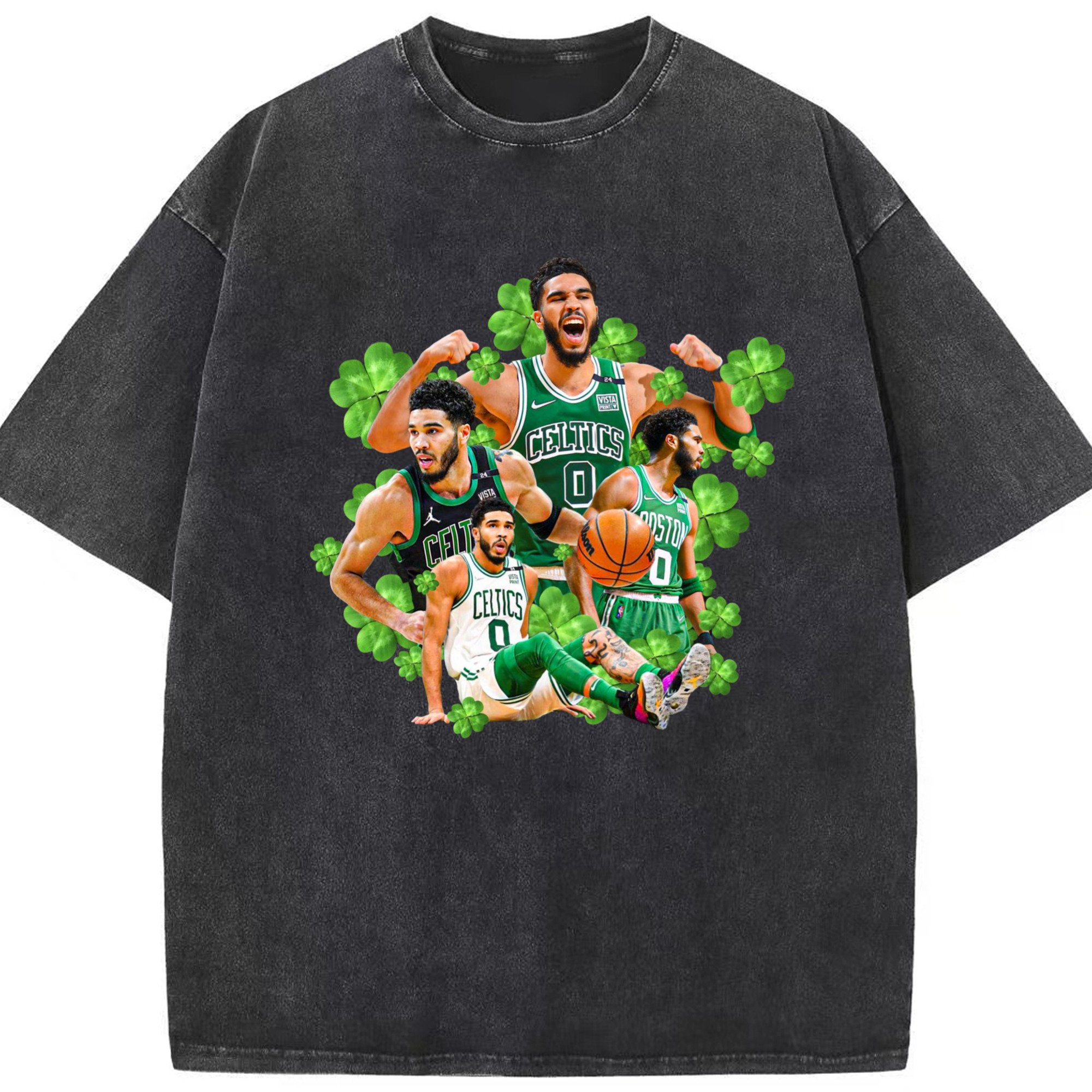 Jayson Tatum cartoon #0 collage graphic T-shirt - Washed Vintage Look 230g Cotton Oversized T-Shirt With Front Heat Transfer Print – Soft, Lightweight, Stylish Fit – Comfortable Casual Wear For Sports & Everyday Use