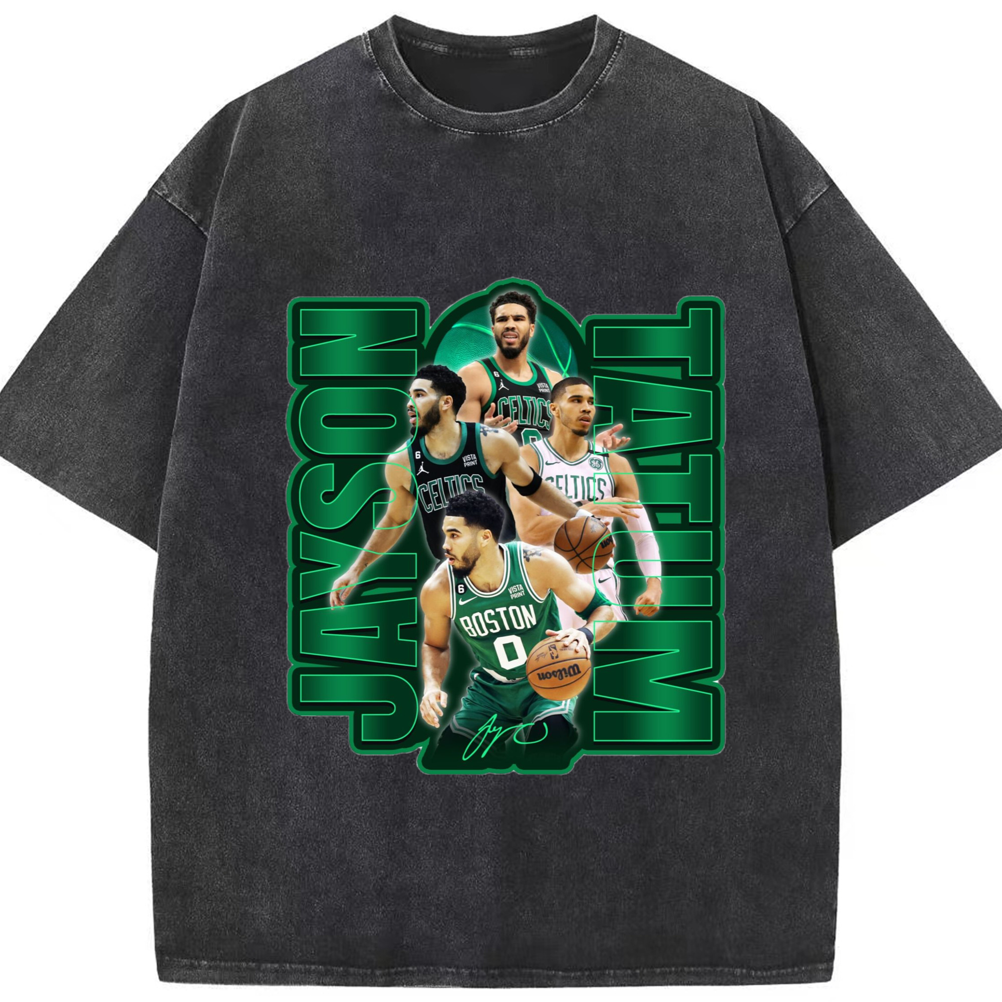 Jayson Tatum cartoon #0 collage icon T-shirt - Washed Vintage Look 230g Cotton Oversized T-Shirt With Front Heat Transfer Print – Soft, Lightweight, Stylish Fit – Comfortable Casual Wear For Sports & Everyday Use