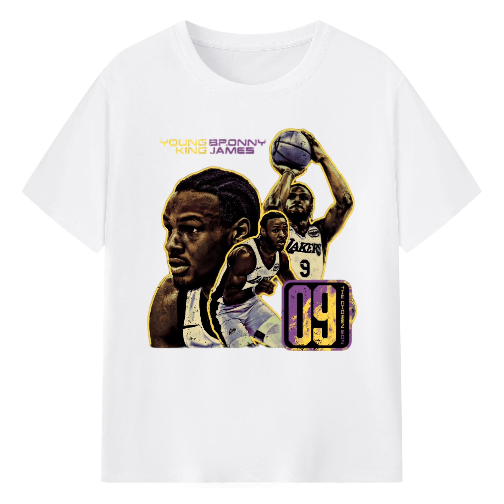 Bronny James #9 Lakers &#039;graphic T-shirt - 180g Cotton T-Shirt With Front Heat Transfer Print – Soft, Lightweight, Fitted Design – Comfortable Casual Wear For Sports & Everyday Use