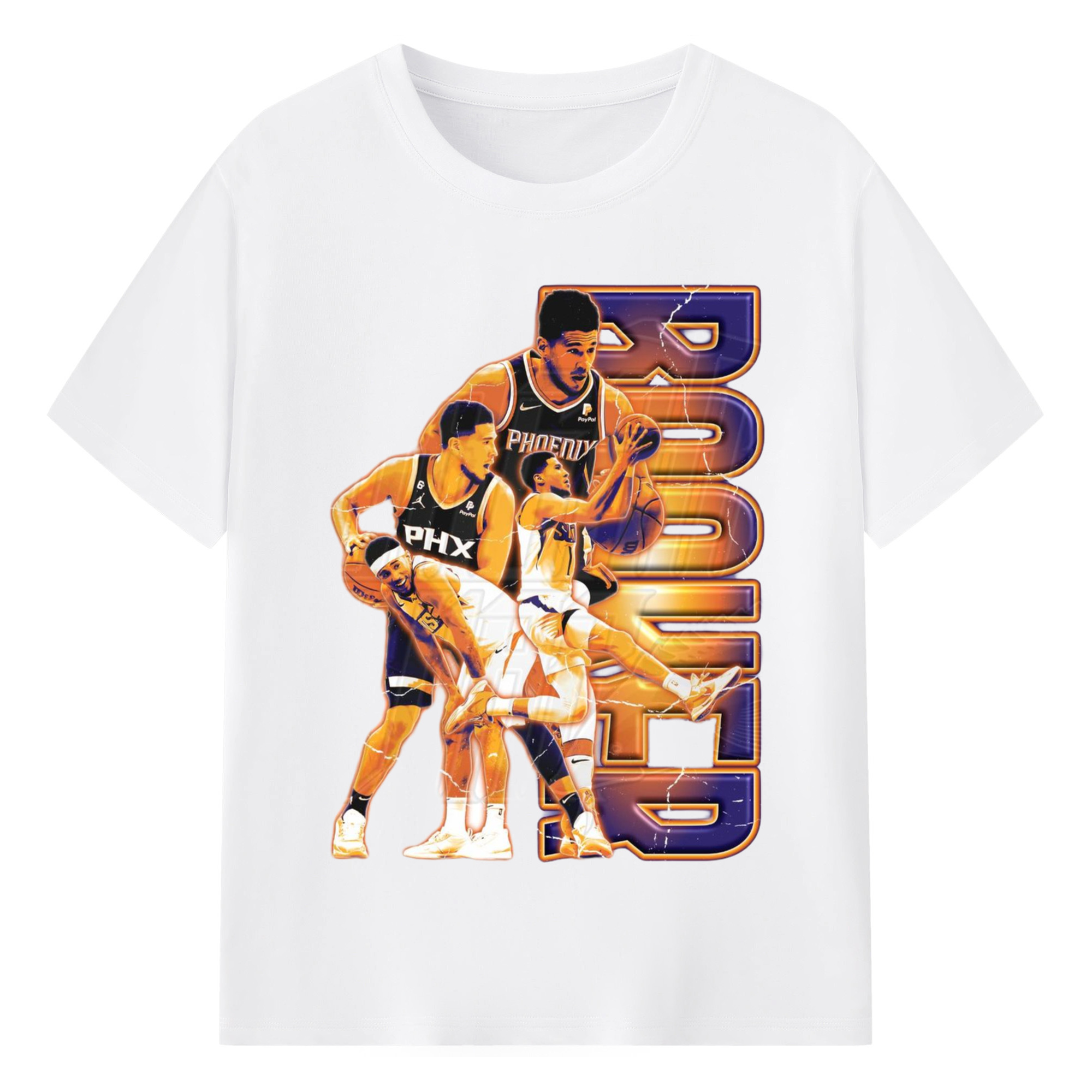 Devin Booker suns #1 Collage graphic T‑Shirt - 180g Cotton T-Shirt With Front Heat Transfer Print – Soft, Lightweight, Fitted Design – Comfortable Casual Wear For Sports & Everyday Use