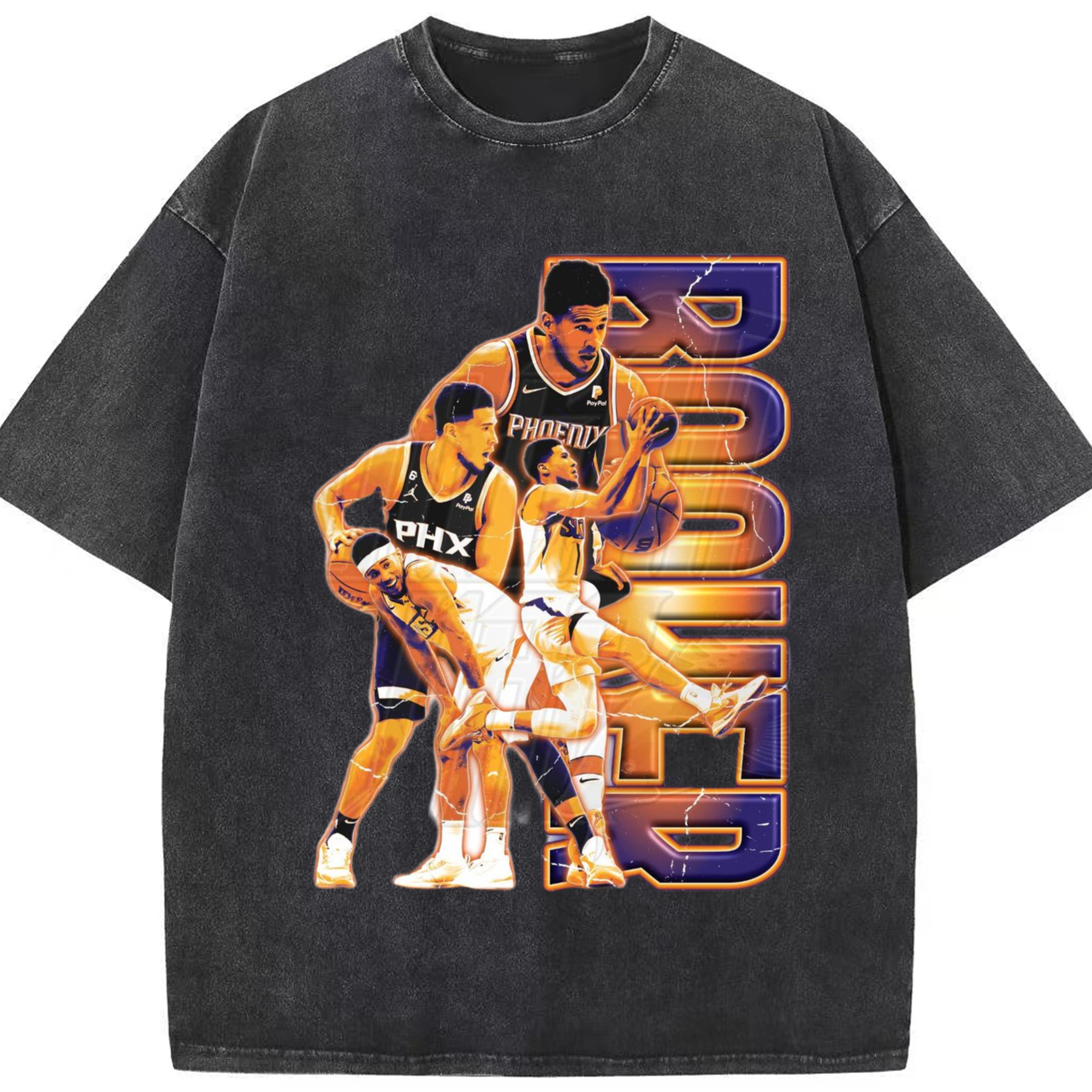 Devin Booker suns #1 Collage graphic T‑Shirt - Washed Vintage Look 230g Cotton Oversized T-Shirt With Front Heat Transfer Print – Soft, Lightweight, Stylish Fit – Comfortable Casual Wear For Sports & Everyday Use