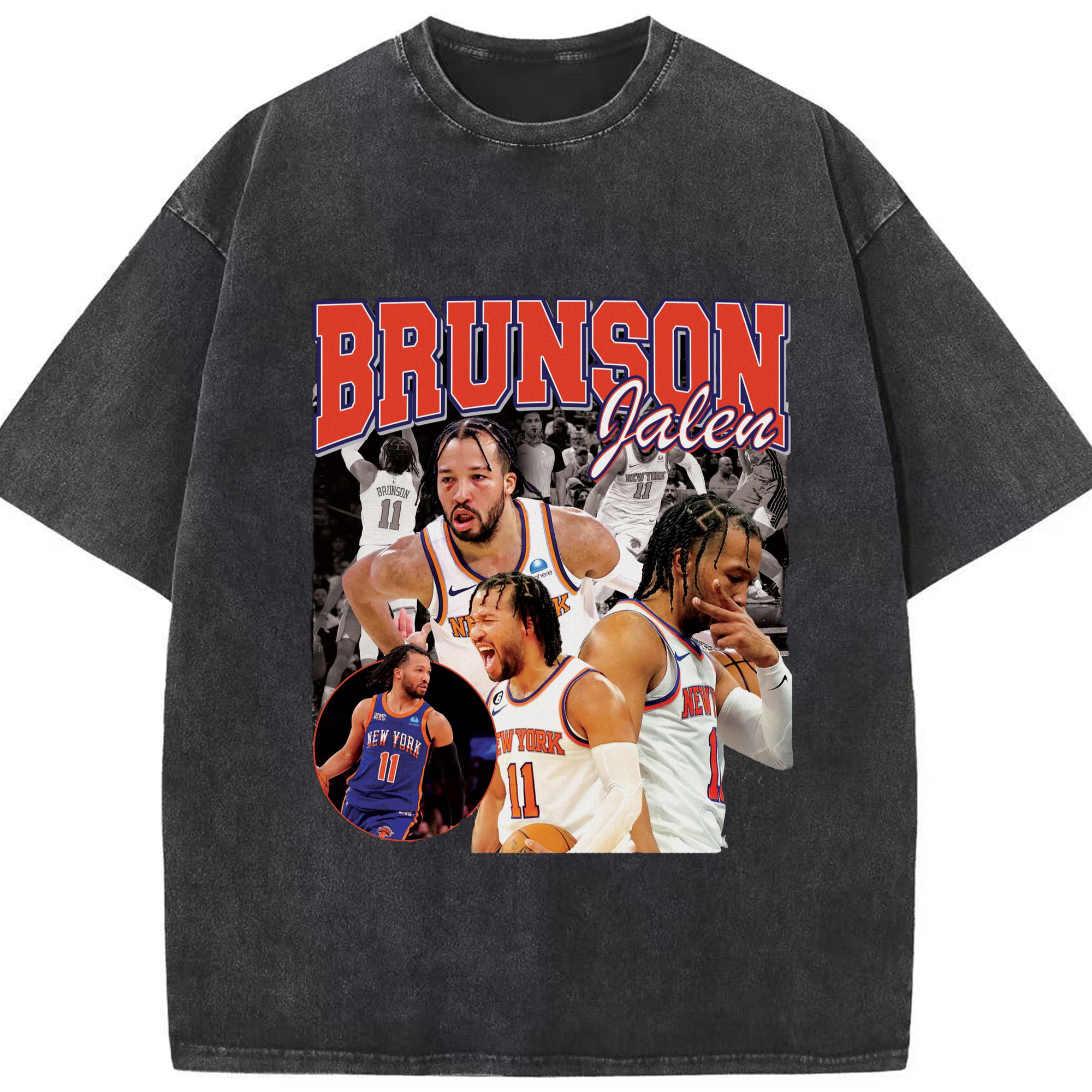 Jalen Brunson #11 Graphic Shirt - Washed Vintage Look 230g Cotton Oversized T-Shirt With Front Heat Transfer Print – Soft, Lightweight, Stylish Fit – Comfortable Casual Wear For Sports & Everyday Use