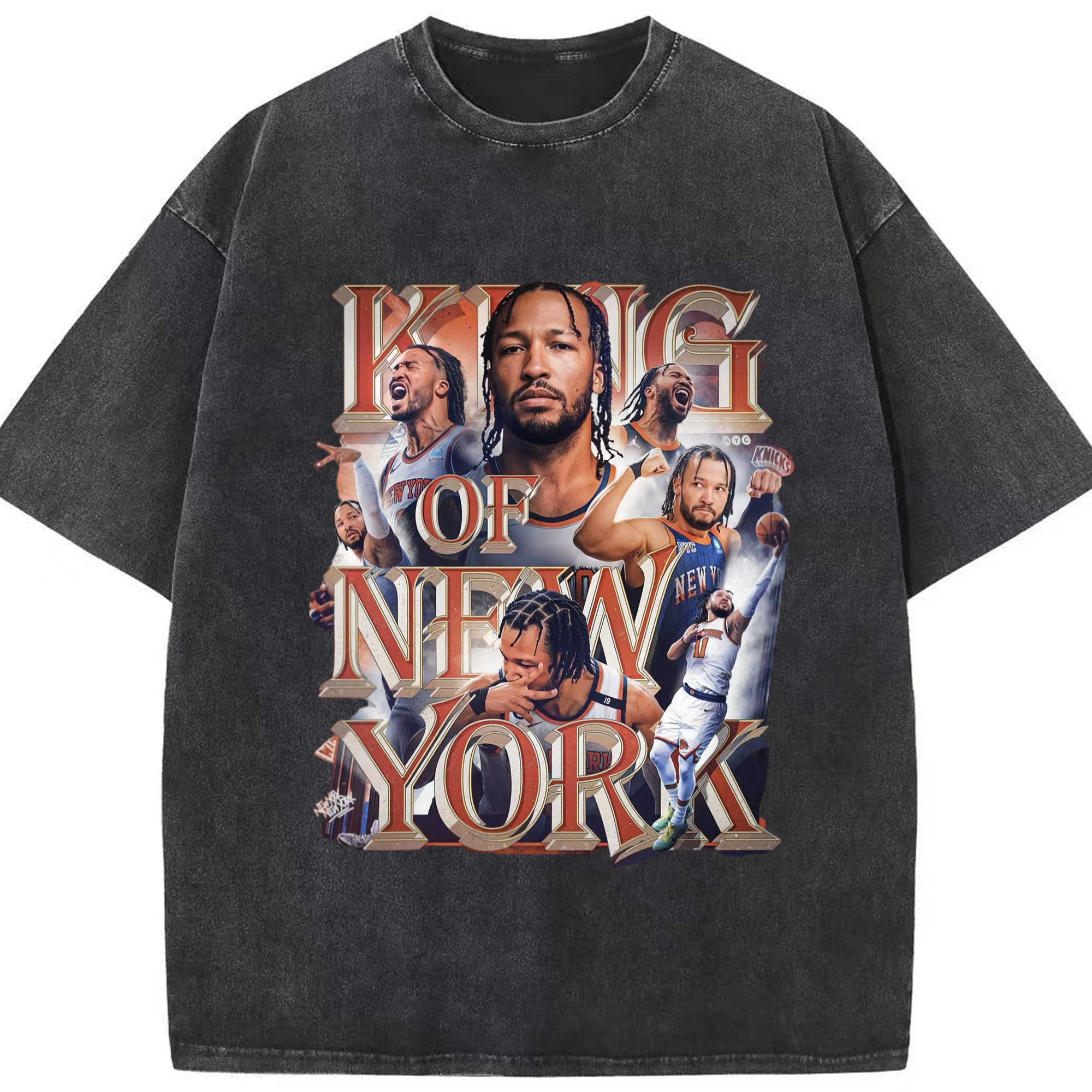 Jalen Brunson Knicks #11 collage Graphic Shirt - Washed Vintage Look 230g Cotton Oversized T-Shirt With Front Heat Transfer Print – Soft, Lightweight, Stylish Fit – Comfortable Casual Wear For Sports & Everyday Use